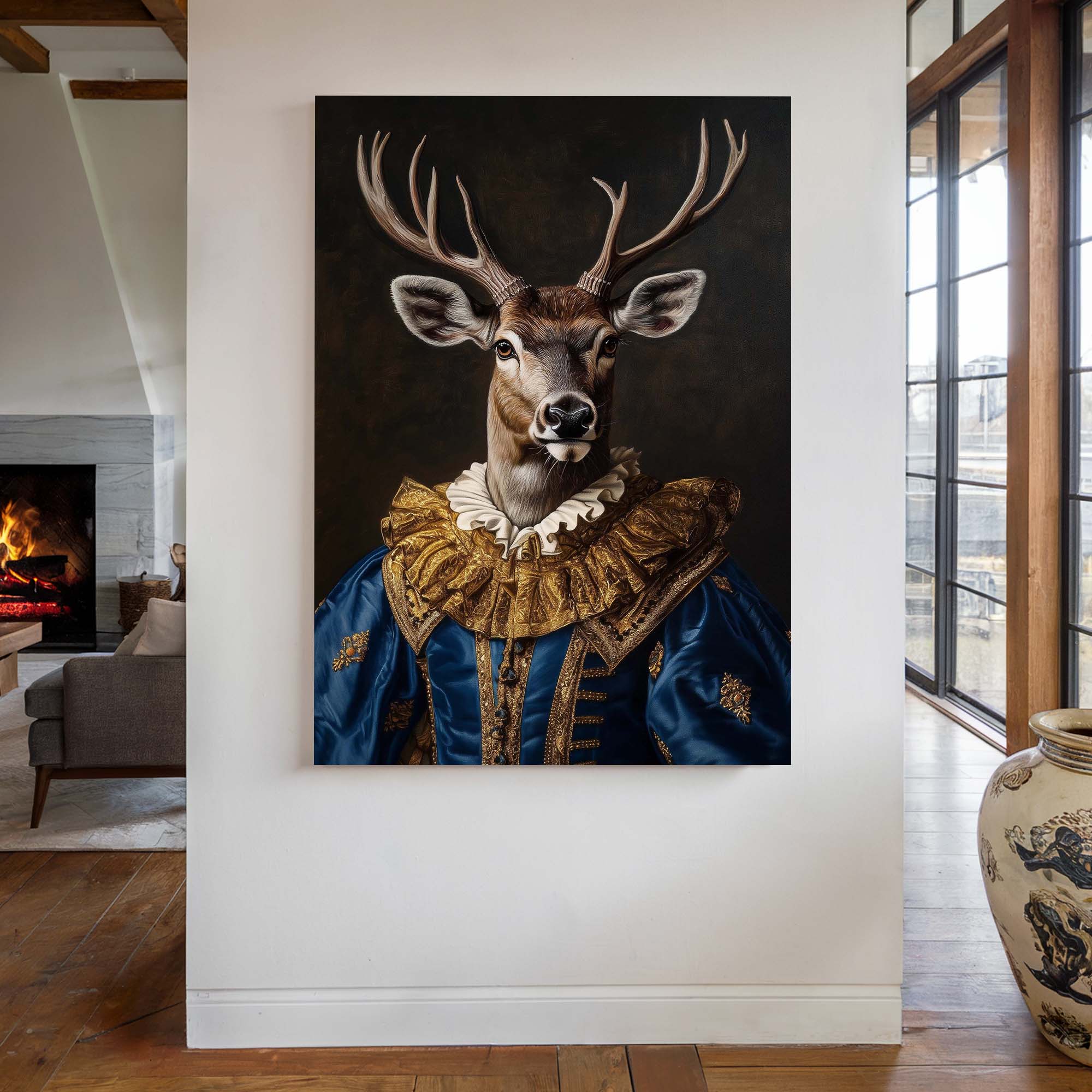 Baroque Stag in Blue No1 Canvas Print Canvas Art Wildfrog Art