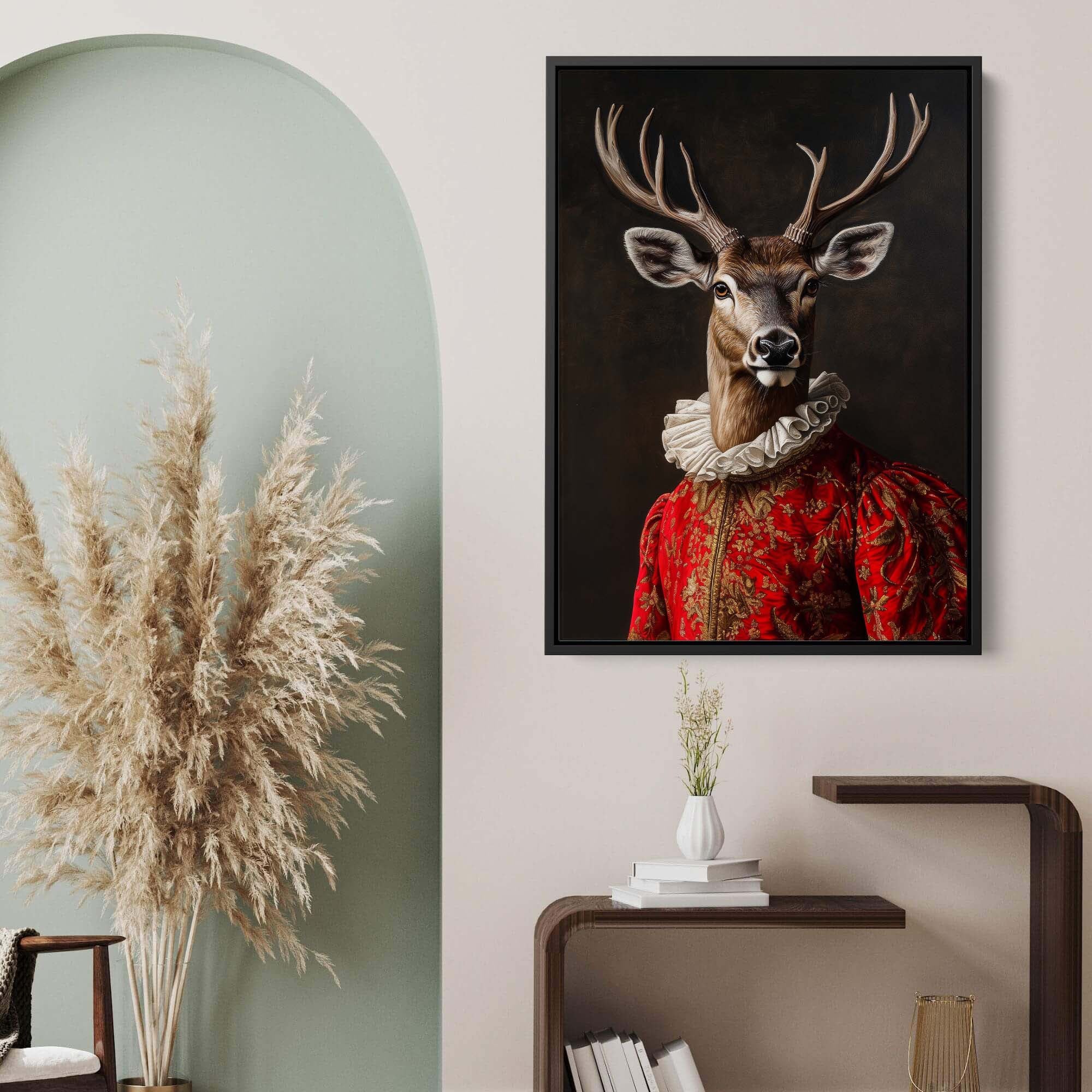 Baroque Stag in Red Canvas Print Canvas Art Wildfrog Art