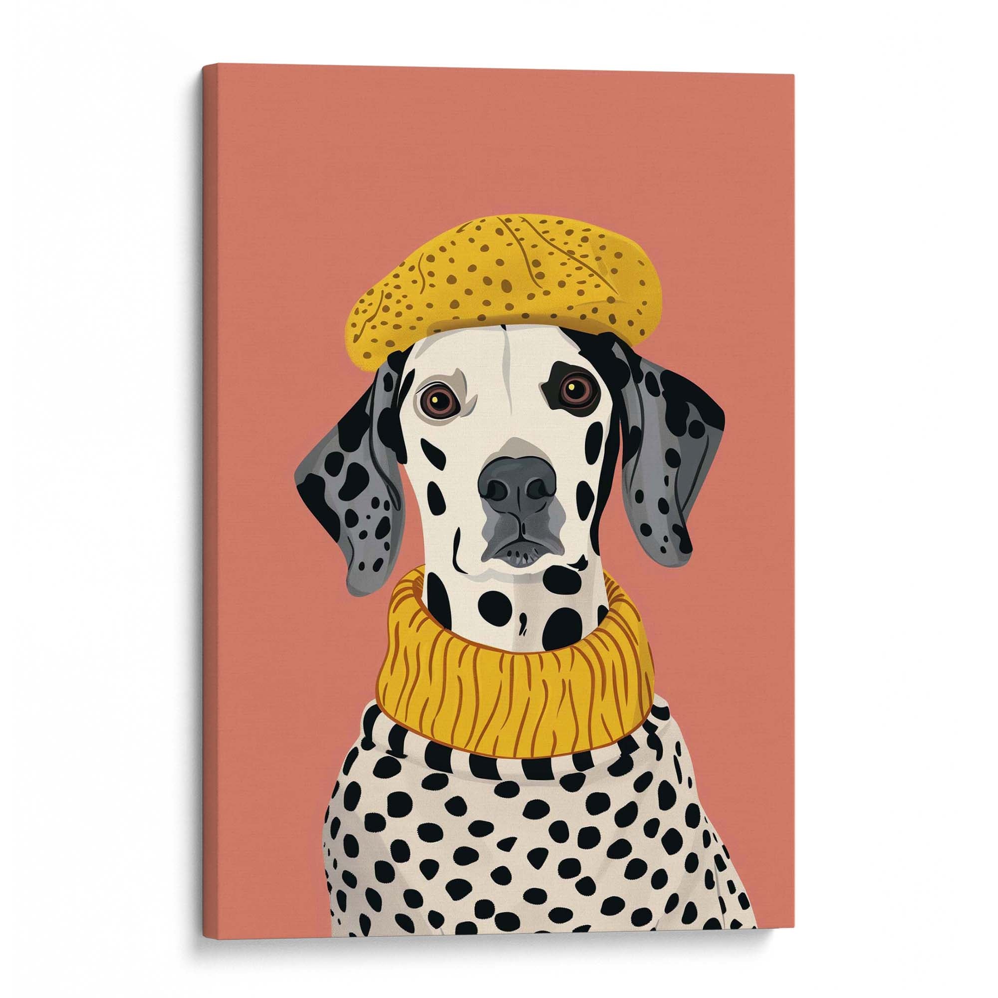 Beret Dalmatian on Blush Canvas Print Canvas Art Wildfrog Art