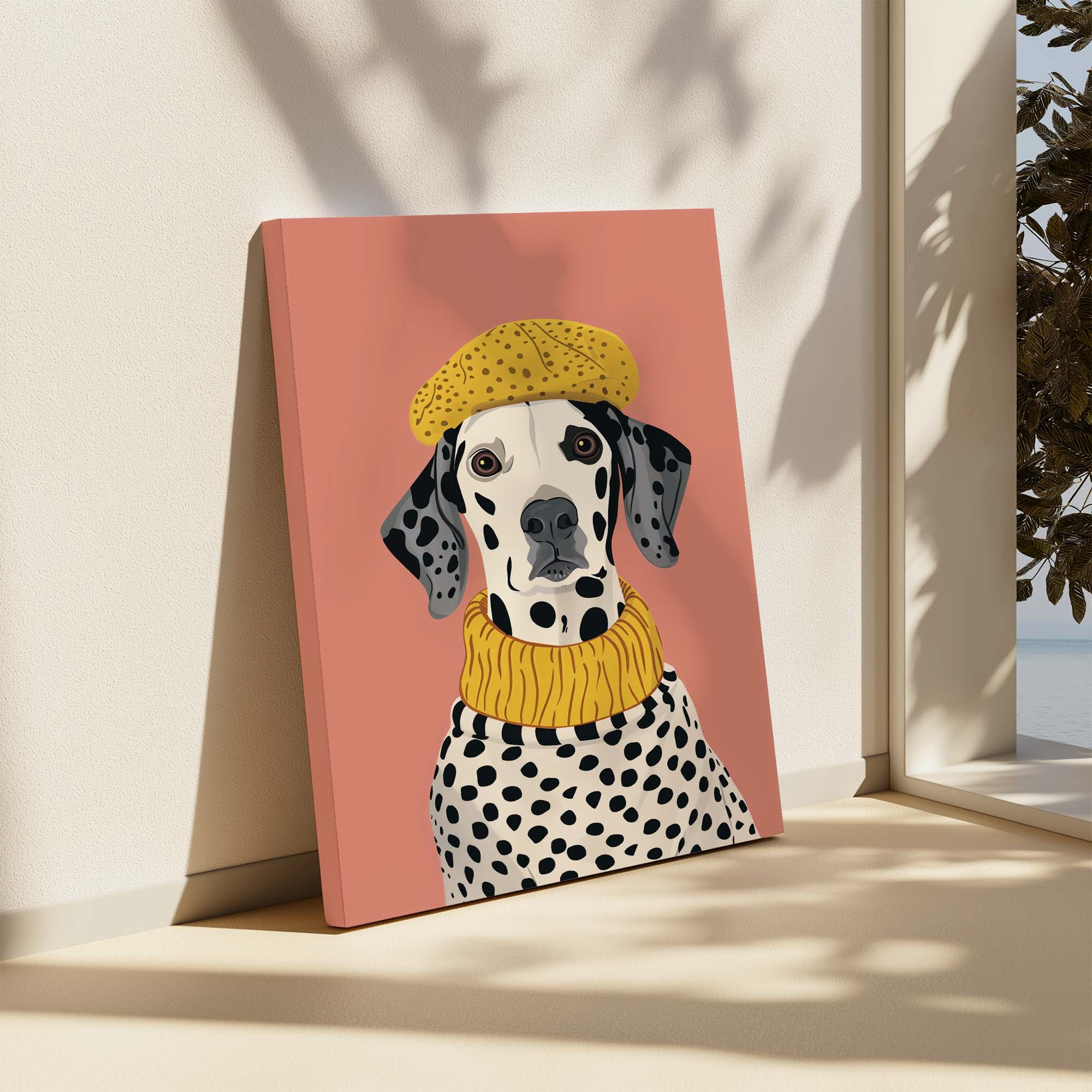 Beret Dalmatian on Blush Canvas Print Canvas Art Wildfrog Art