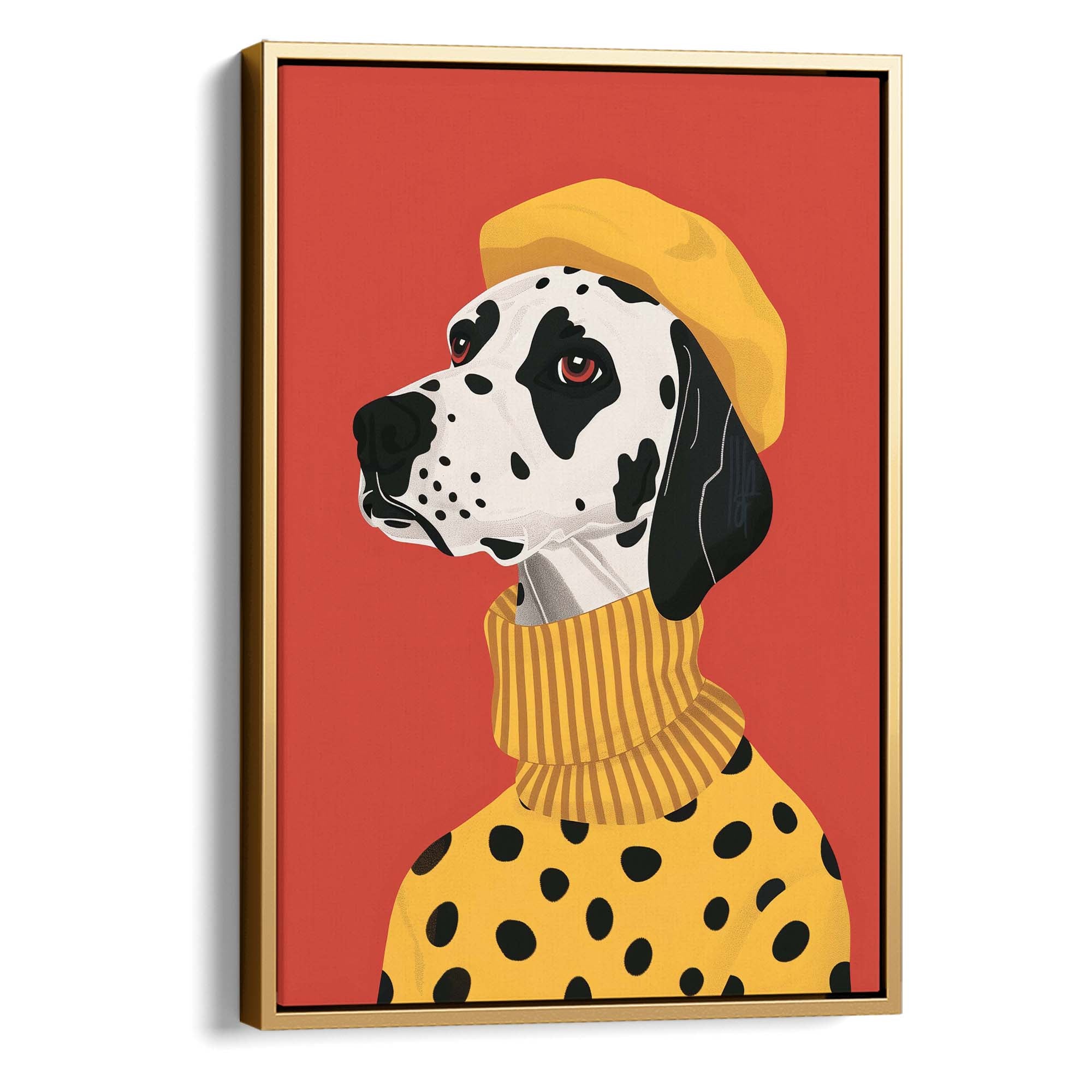 Beret Dalmatian on Red Canvas Print Canvas Art Wildfrog Art