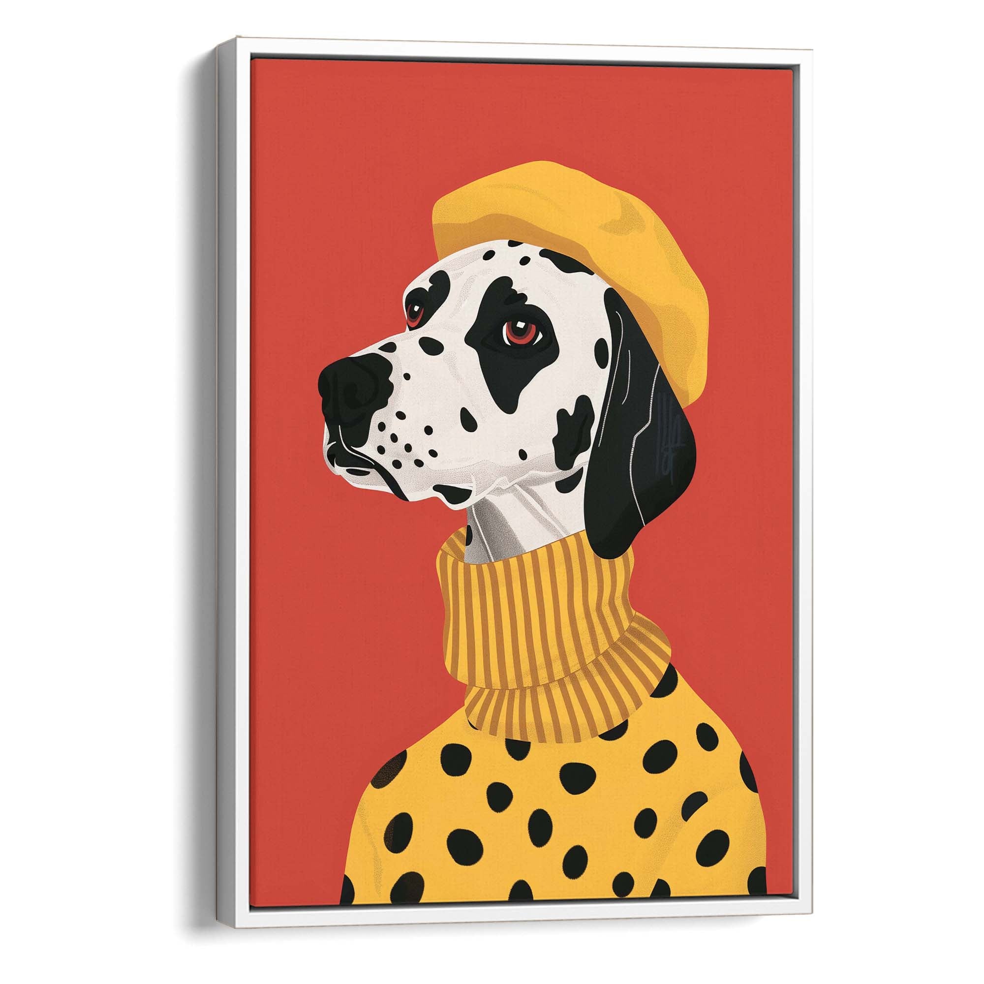 Beret Dalmatian on Red Canvas Print Canvas Art Wildfrog Art