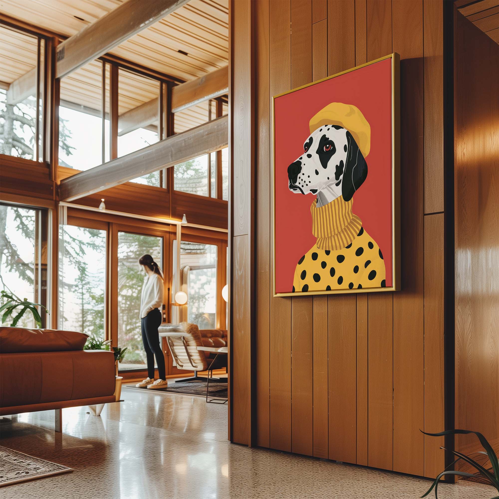 Beret Dalmatian on Red Canvas Print Canvas Art Wildfrog Art