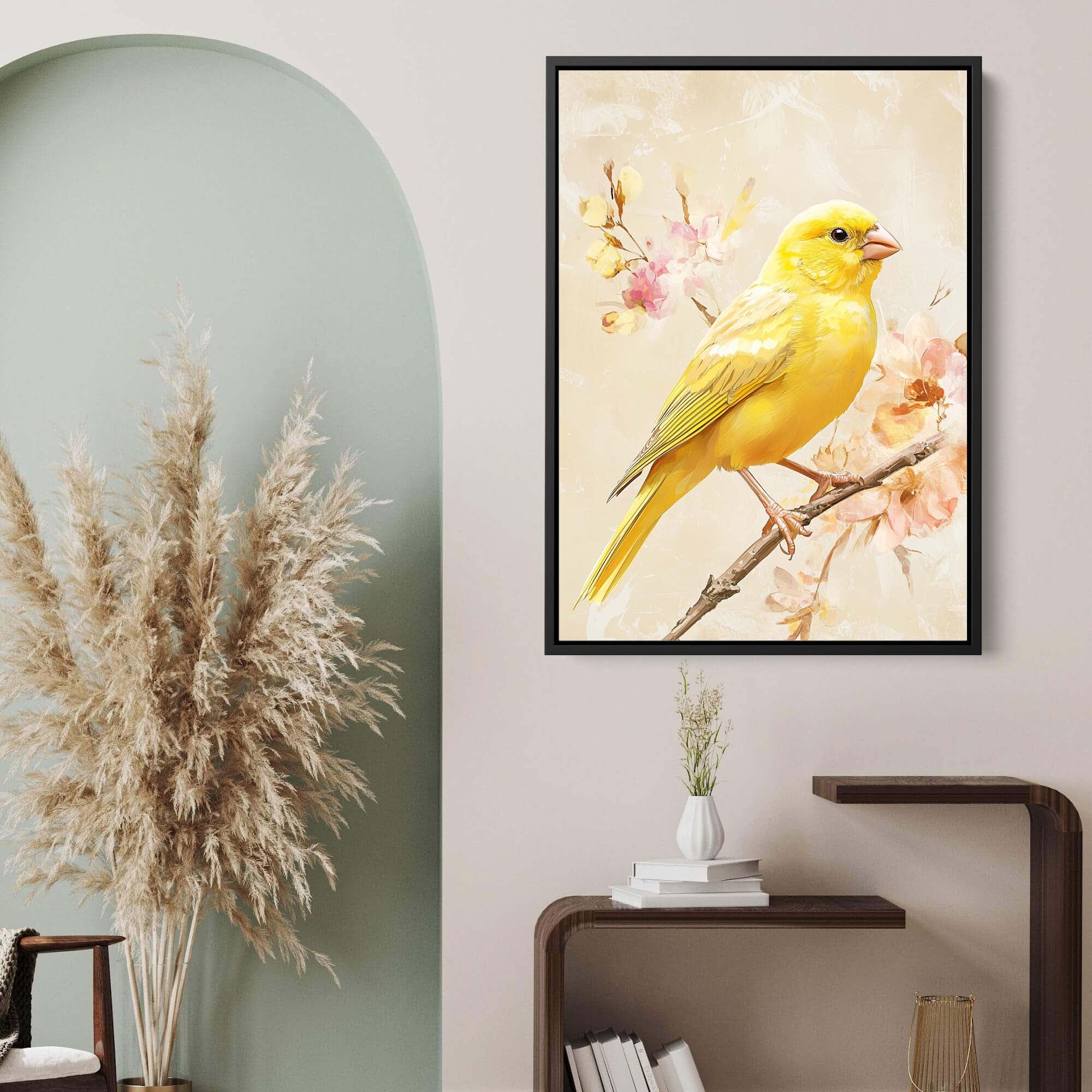 Canary on Branch No1 Canvas Print Canvas Art Wildfrog Art