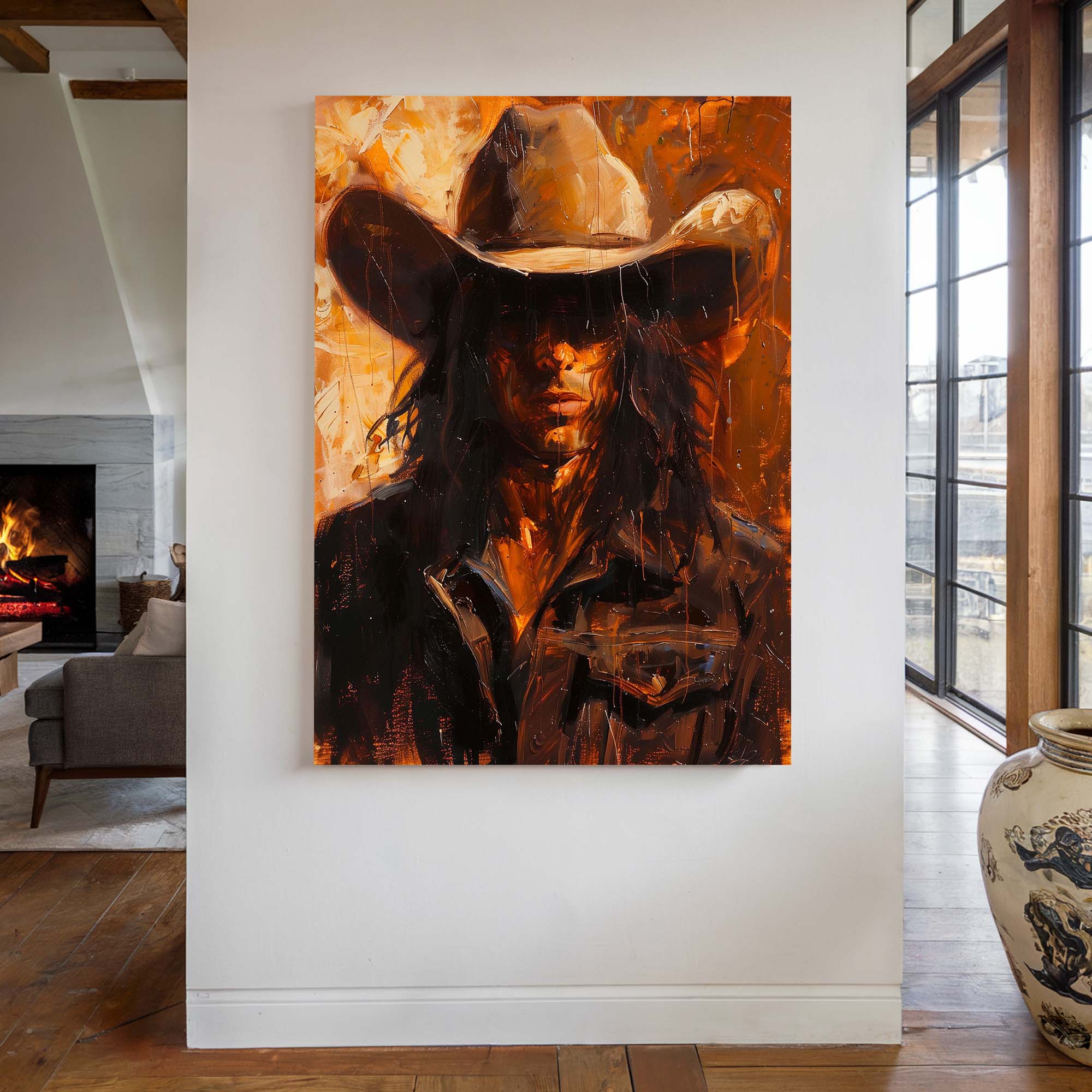 Cowboy Firelight Canvas Print Canvas Art Wildfrog Art