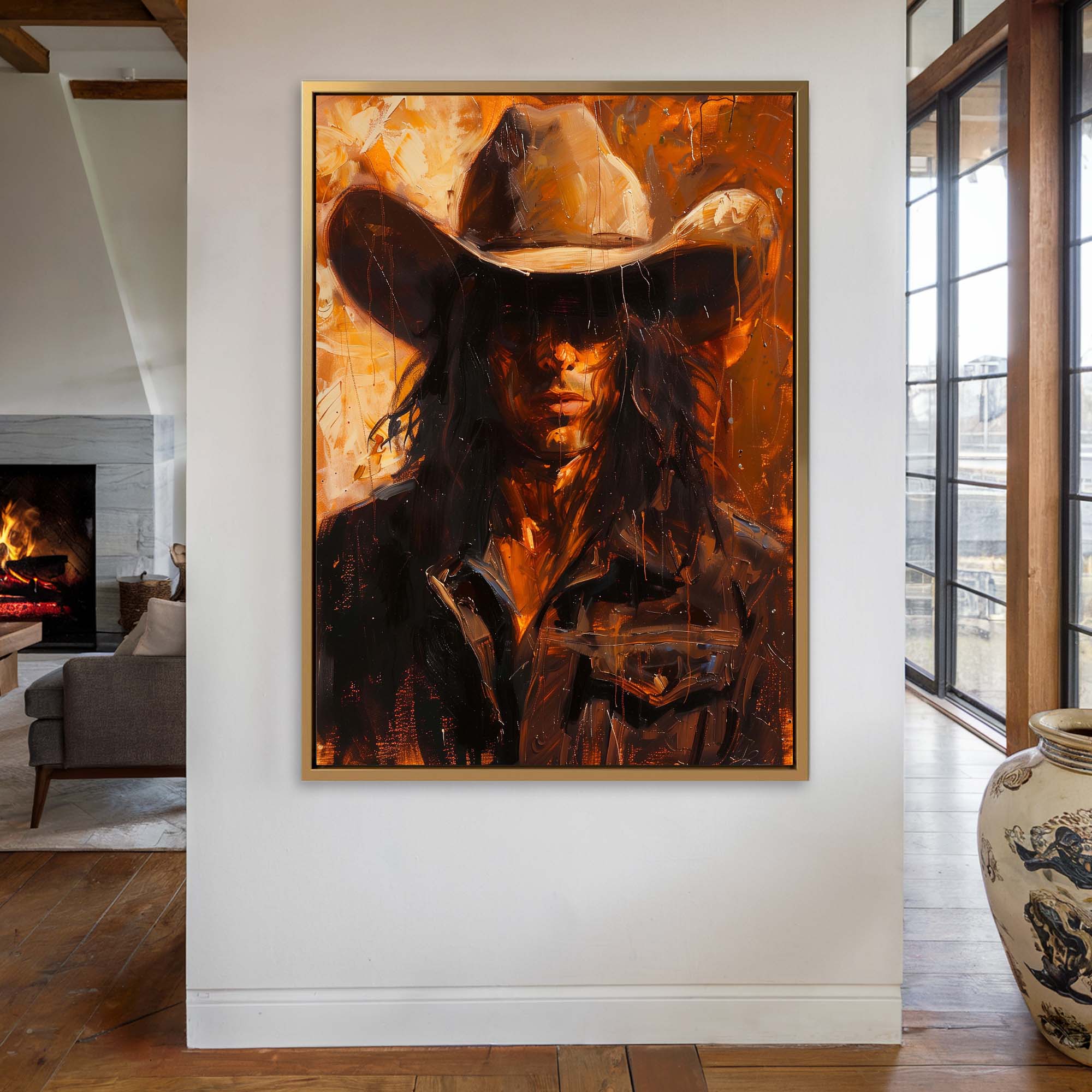 Cowboy Firelight Canvas Print Canvas Art Wildfrog Art