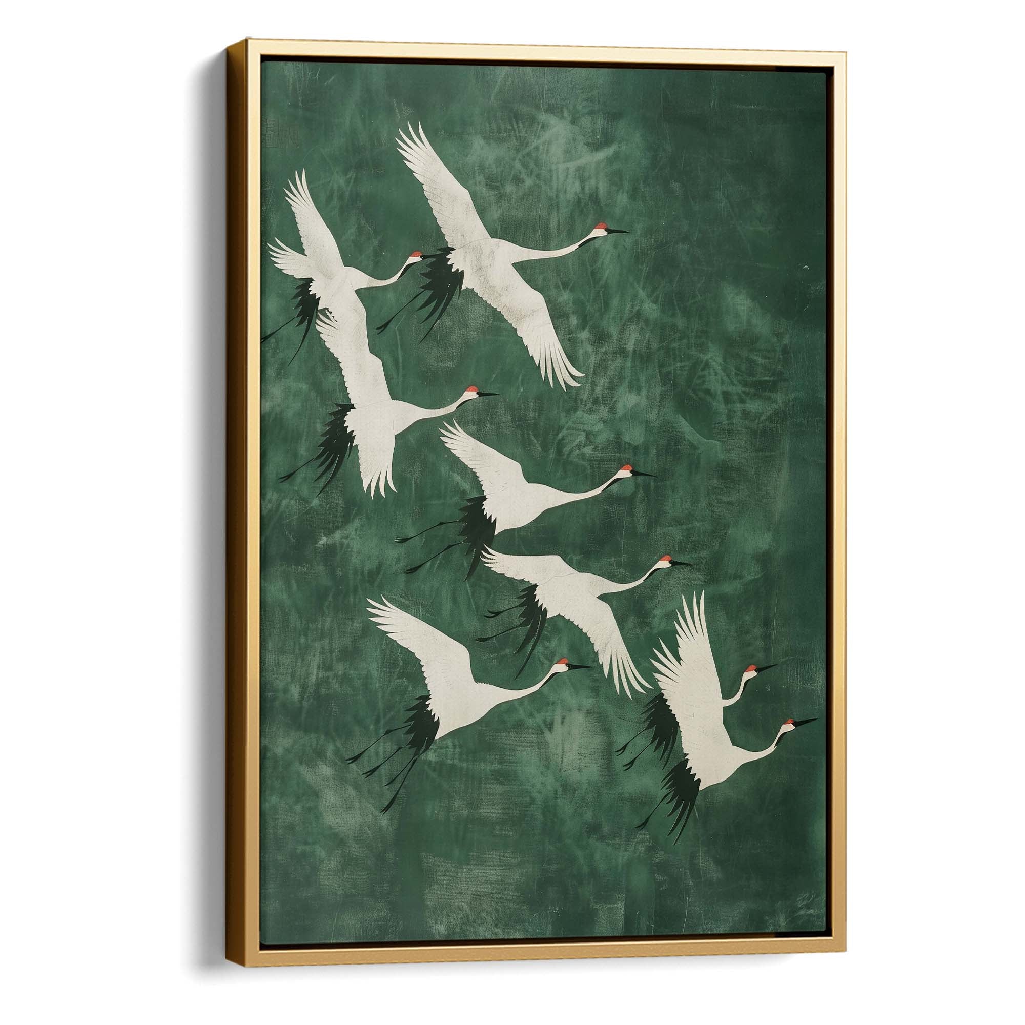 Cranes in Green Sky No2 Canvas Print Canvas Art Wildfrog Art