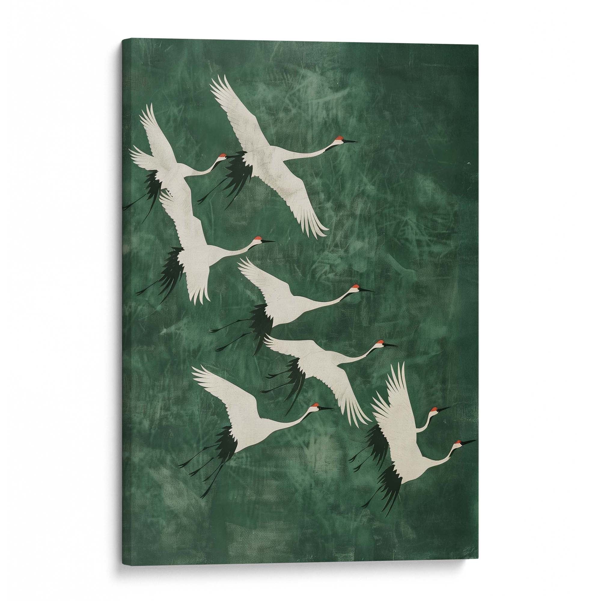 Cranes in Green Sky No2 Canvas Print Canvas Art Wildfrog Art