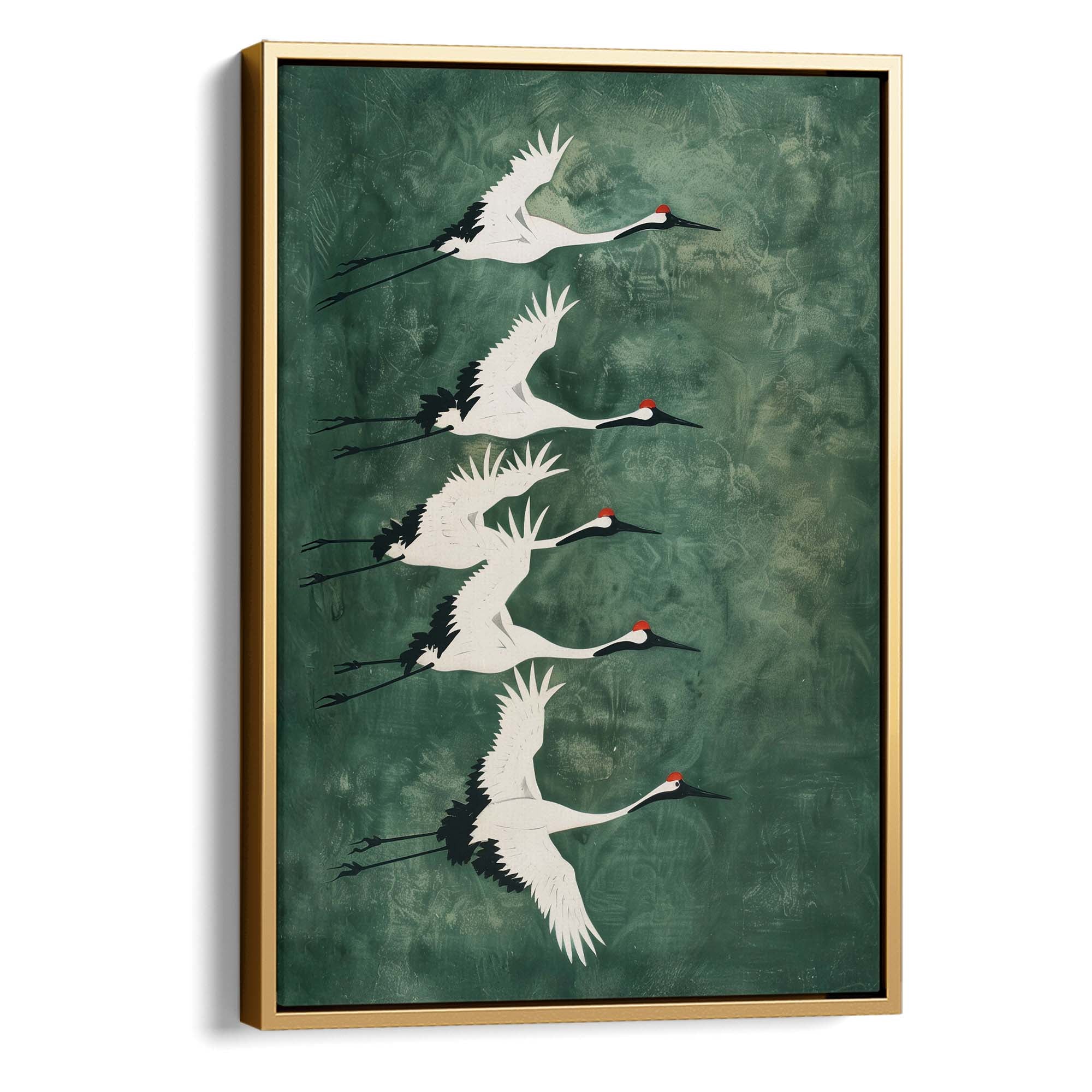 Cranes in Green Sky No3 Canvas Print Canvas Art Wildfrog Art