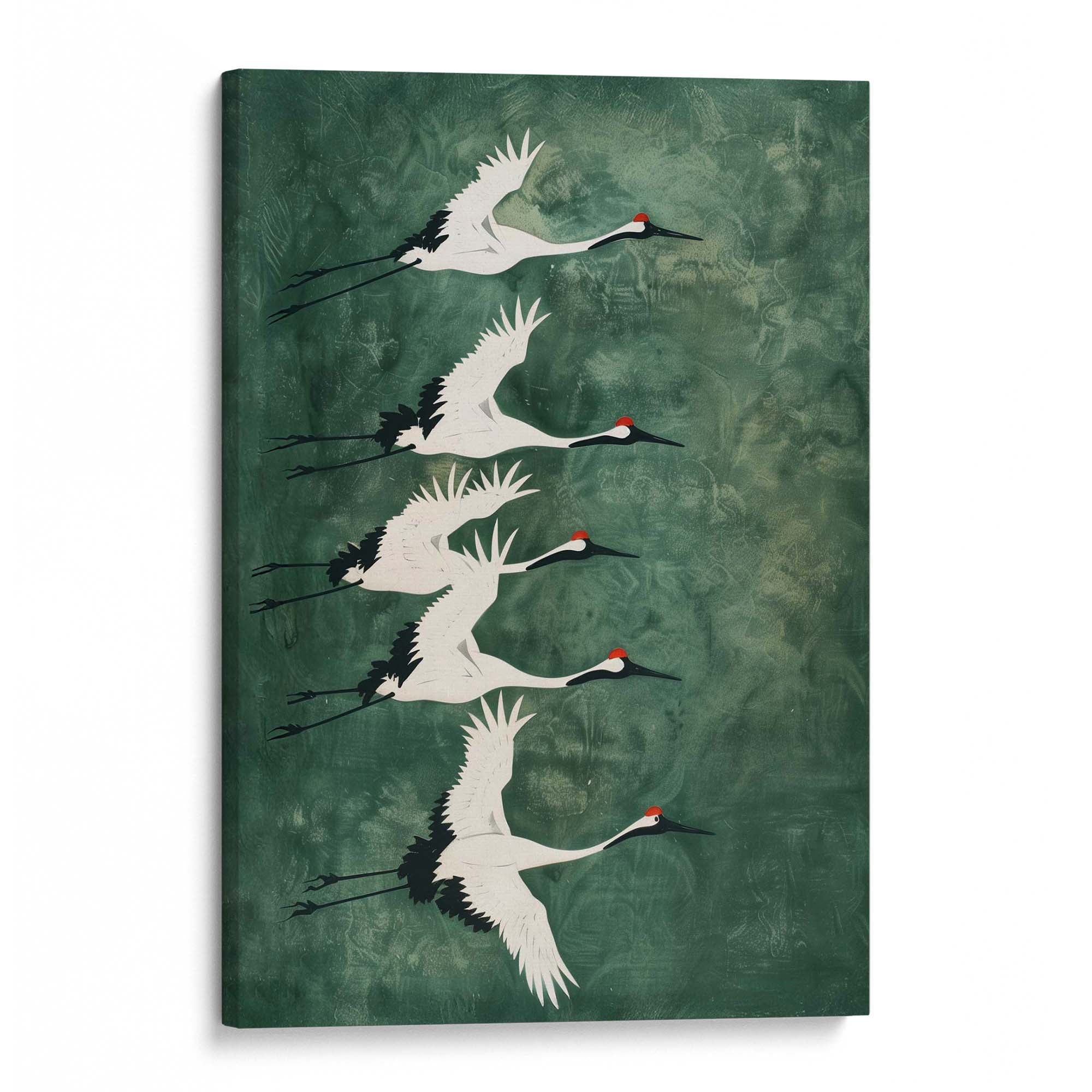 Cranes in Green Sky No3 Canvas Print Canvas Art Wildfrog Art