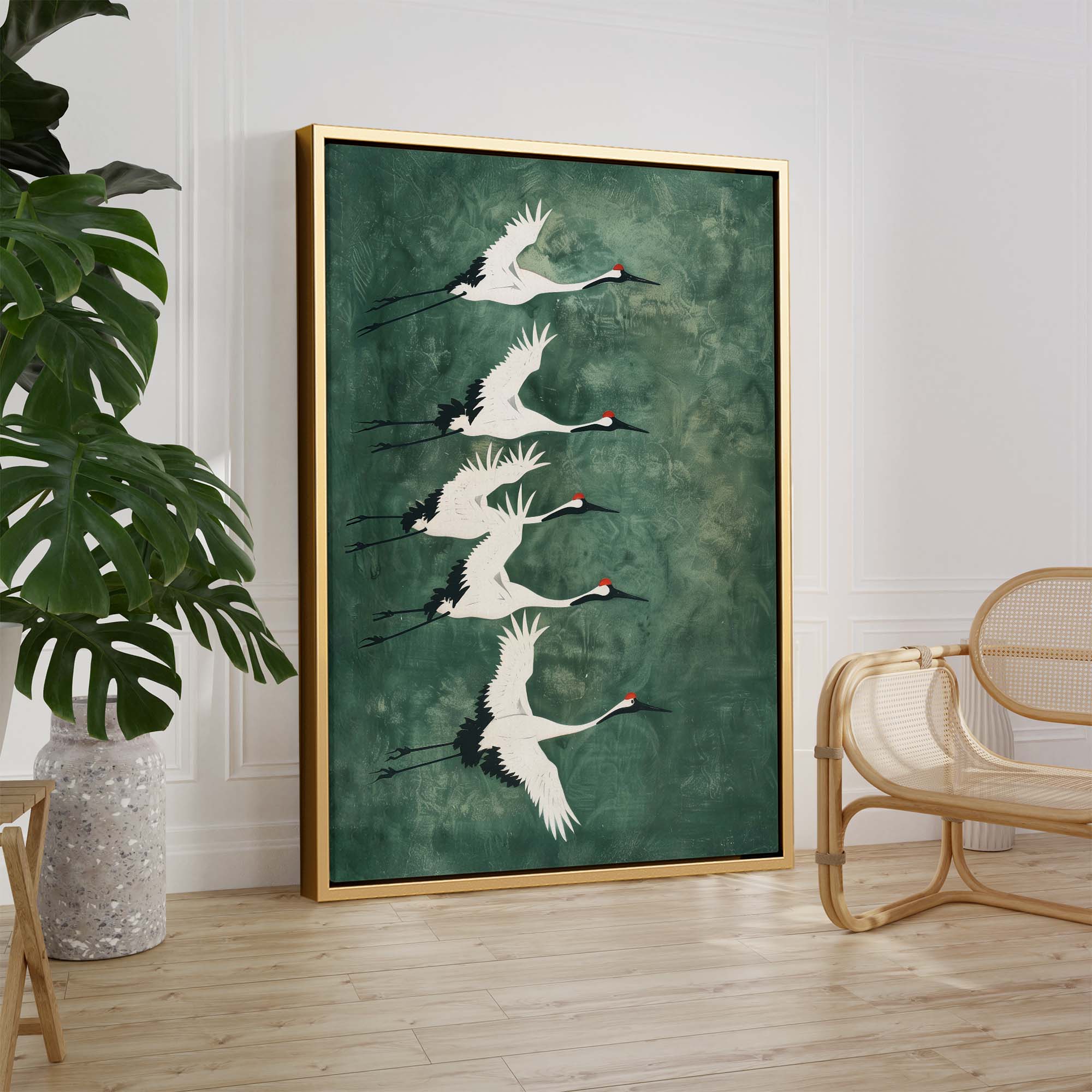 Cranes in Green Sky No3 Canvas Print Canvas Art Wildfrog Art