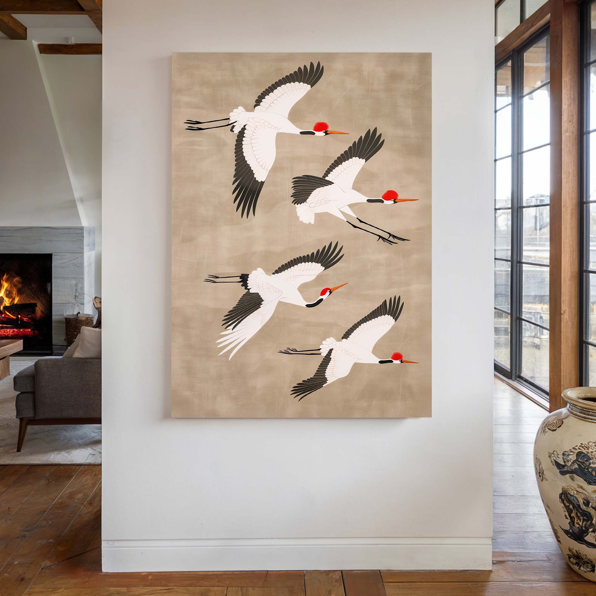 Cranes in Tan Sky Canvas Print Canvas Art Wildfrog Art