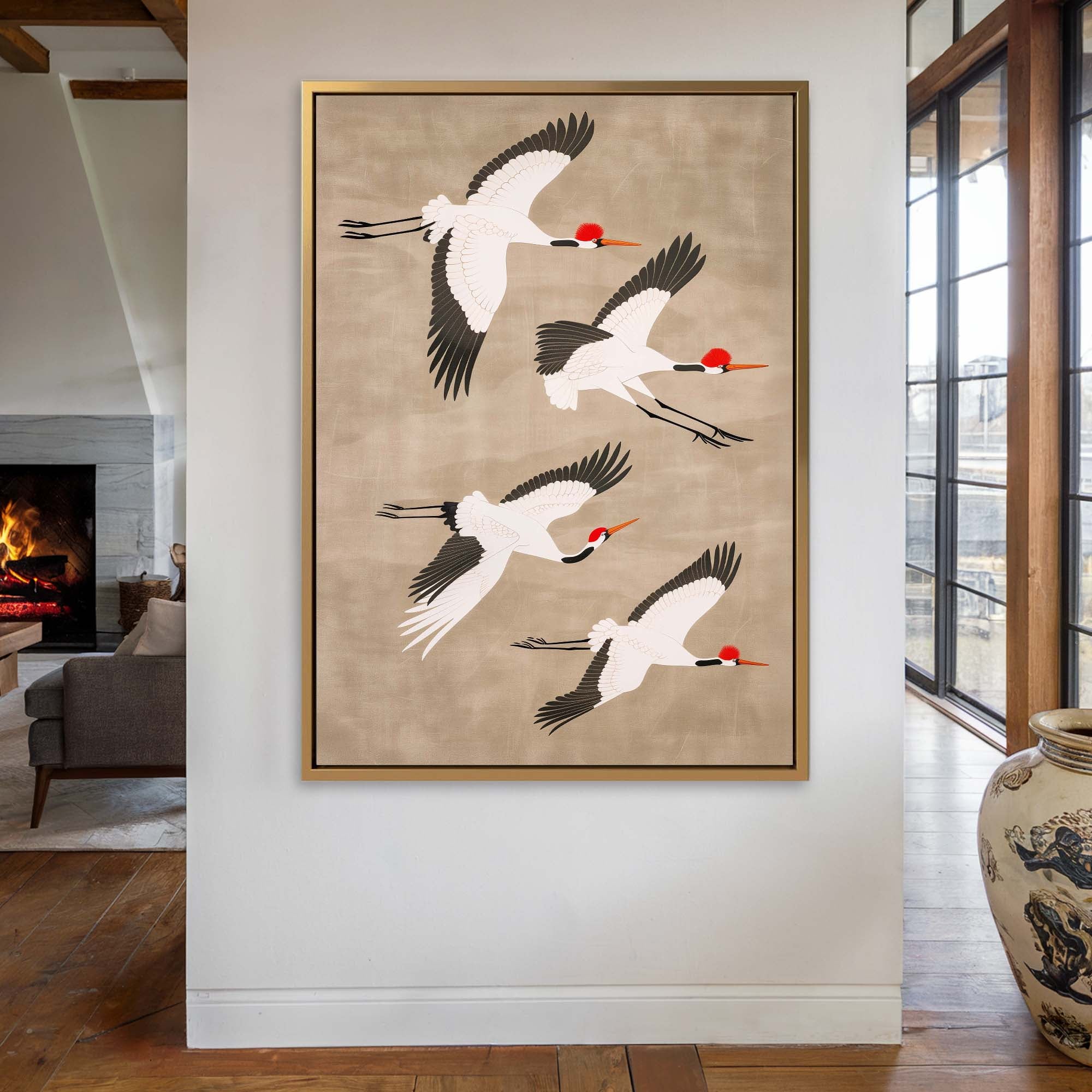 Cranes in Tan Sky Canvas Print Canvas Art Wildfrog Art