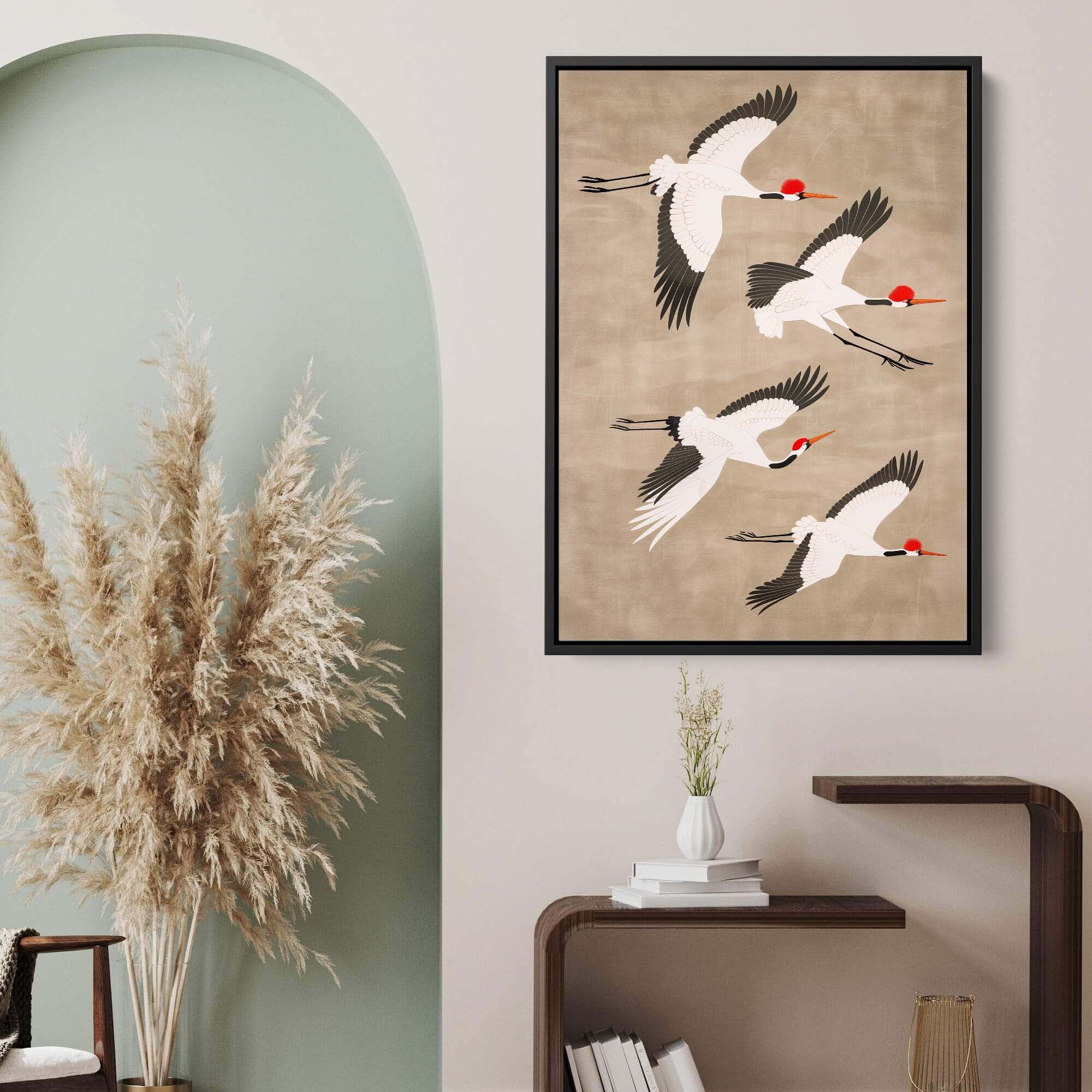 Cranes in Tan Sky Canvas Print Canvas Art Wildfrog Art
