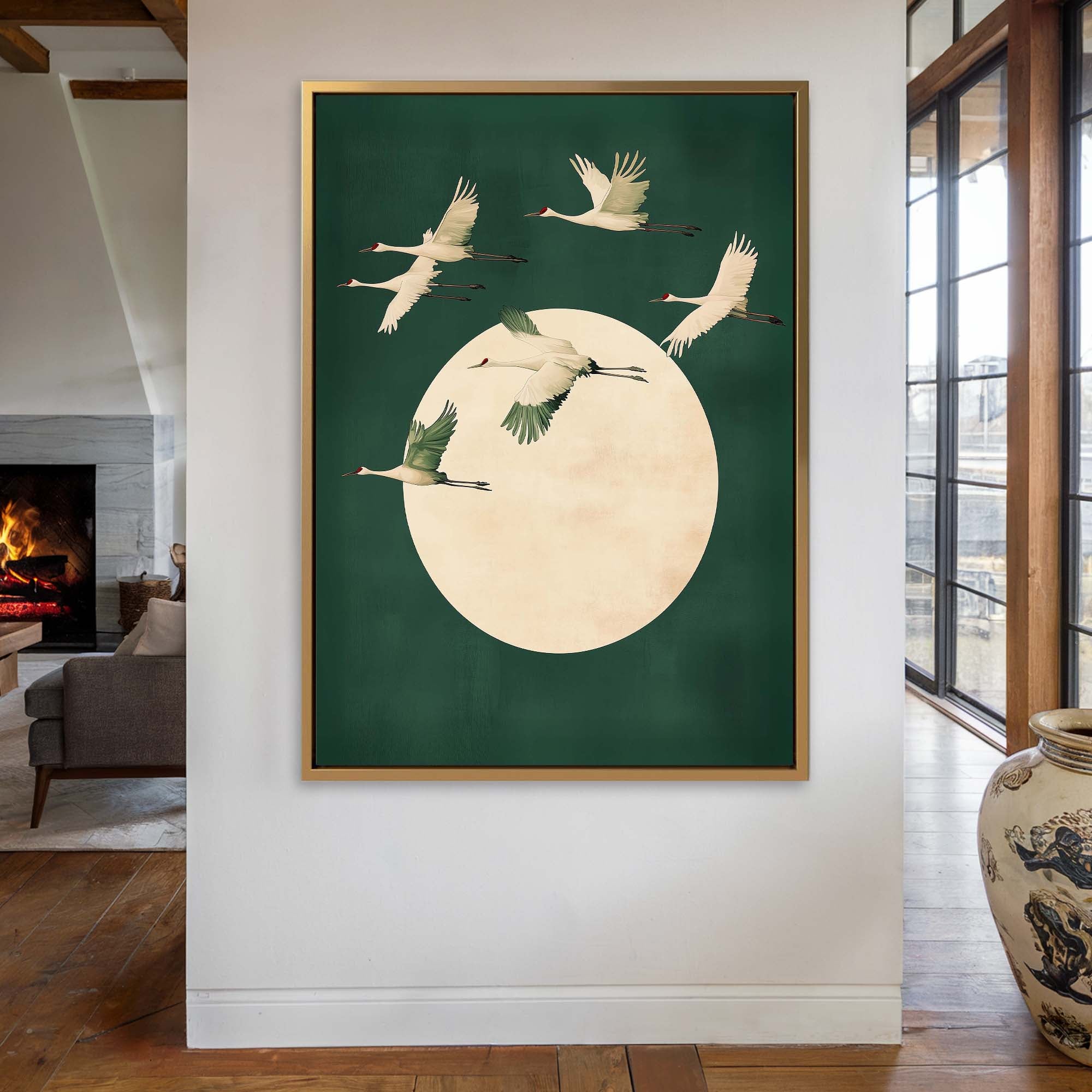 Deep Green Cranes Canvas Print Canvas Art Wildfrog Art