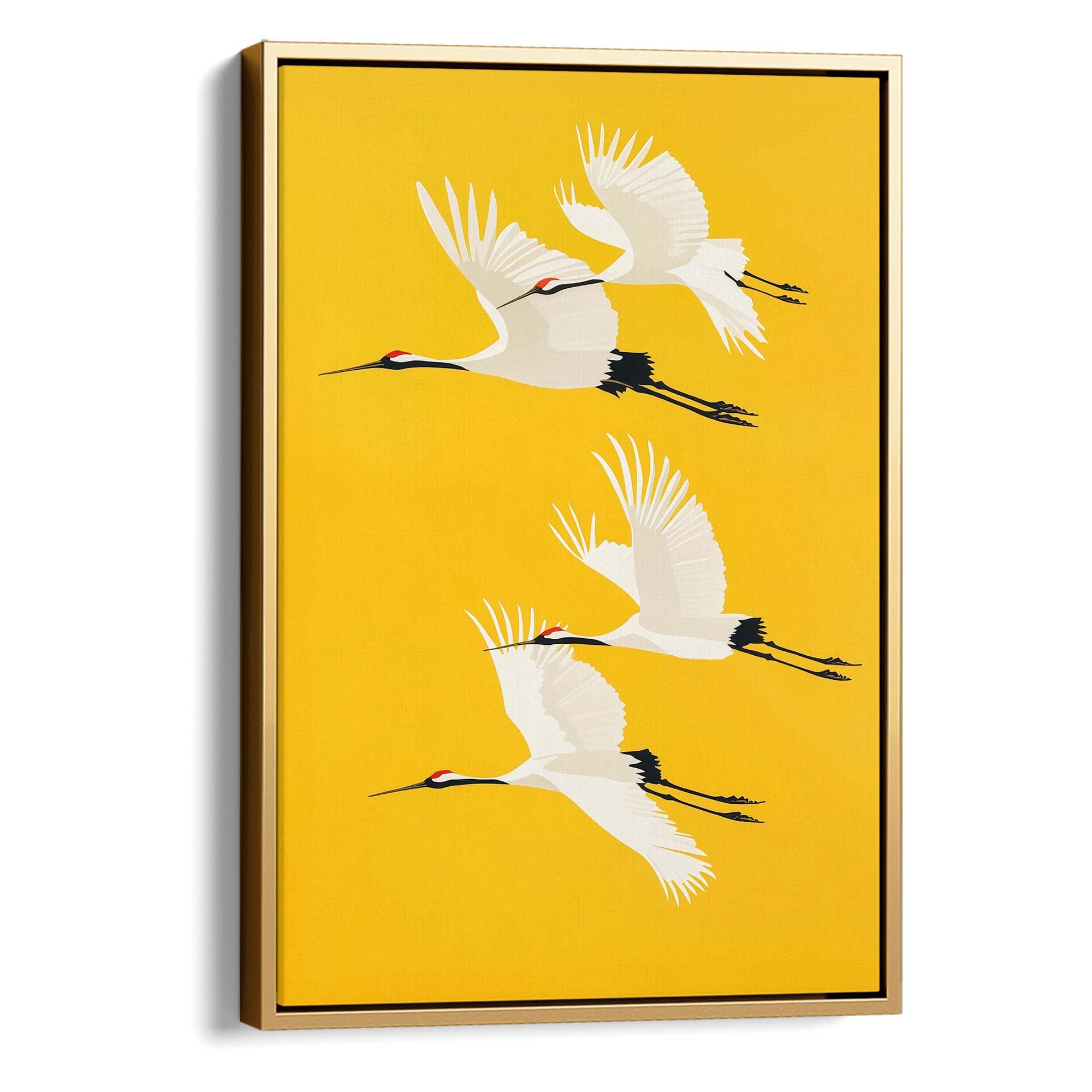 Four Cranes on Yellow Canvas Print Canvas Art Wildfrog Art