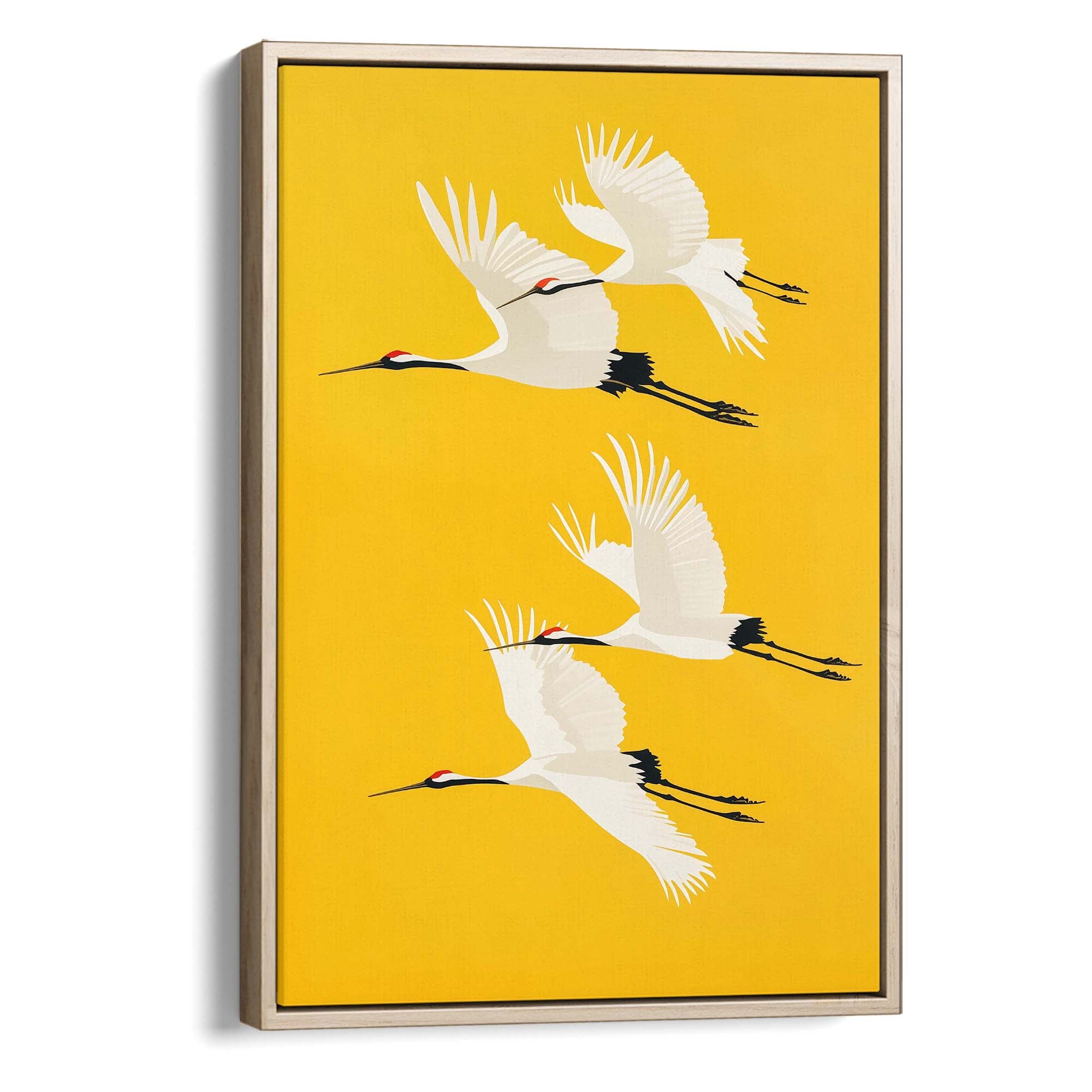 Four Cranes on Yellow Canvas Print Canvas Art Wildfrog Art