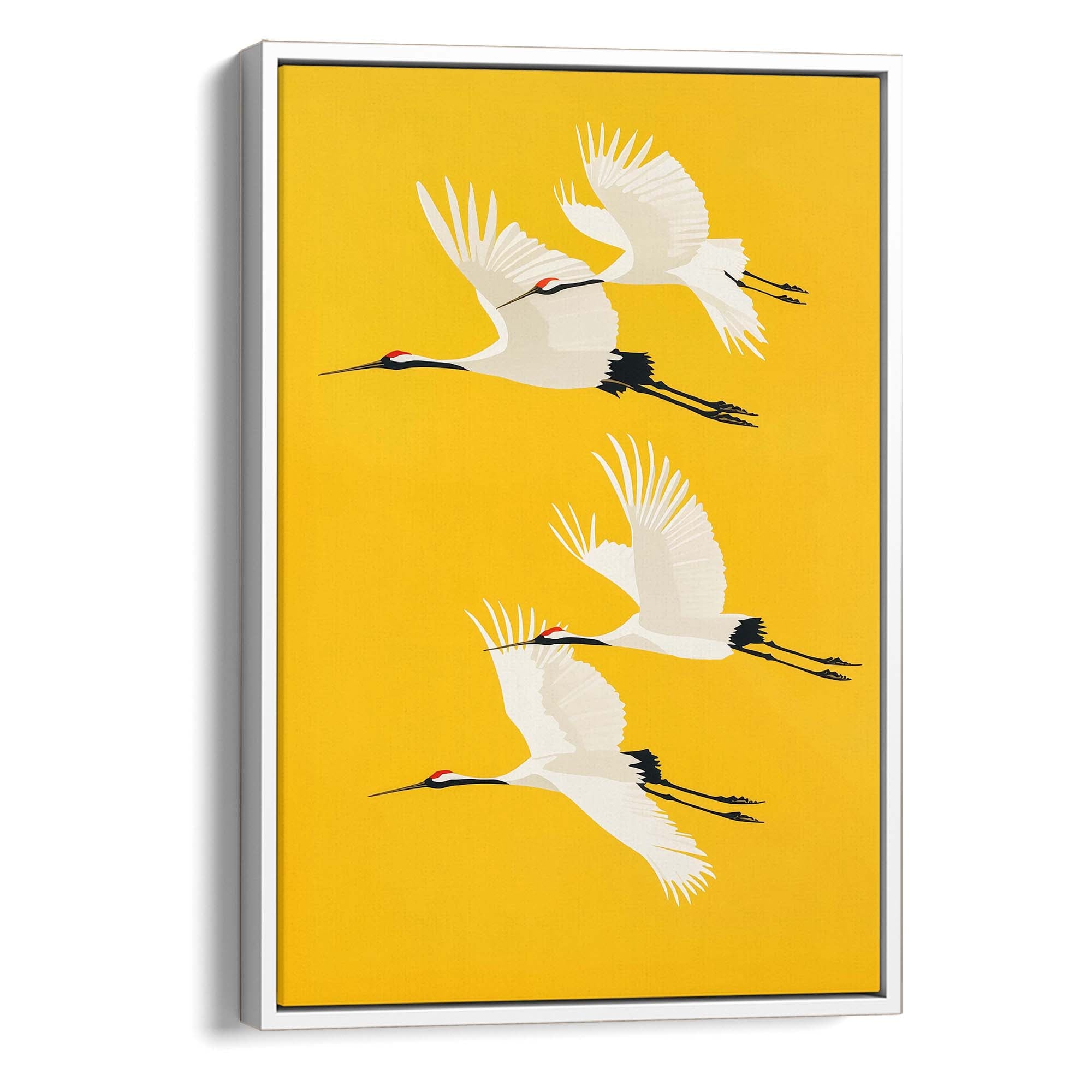Four Cranes on Yellow Canvas Print Canvas Art Wildfrog Art