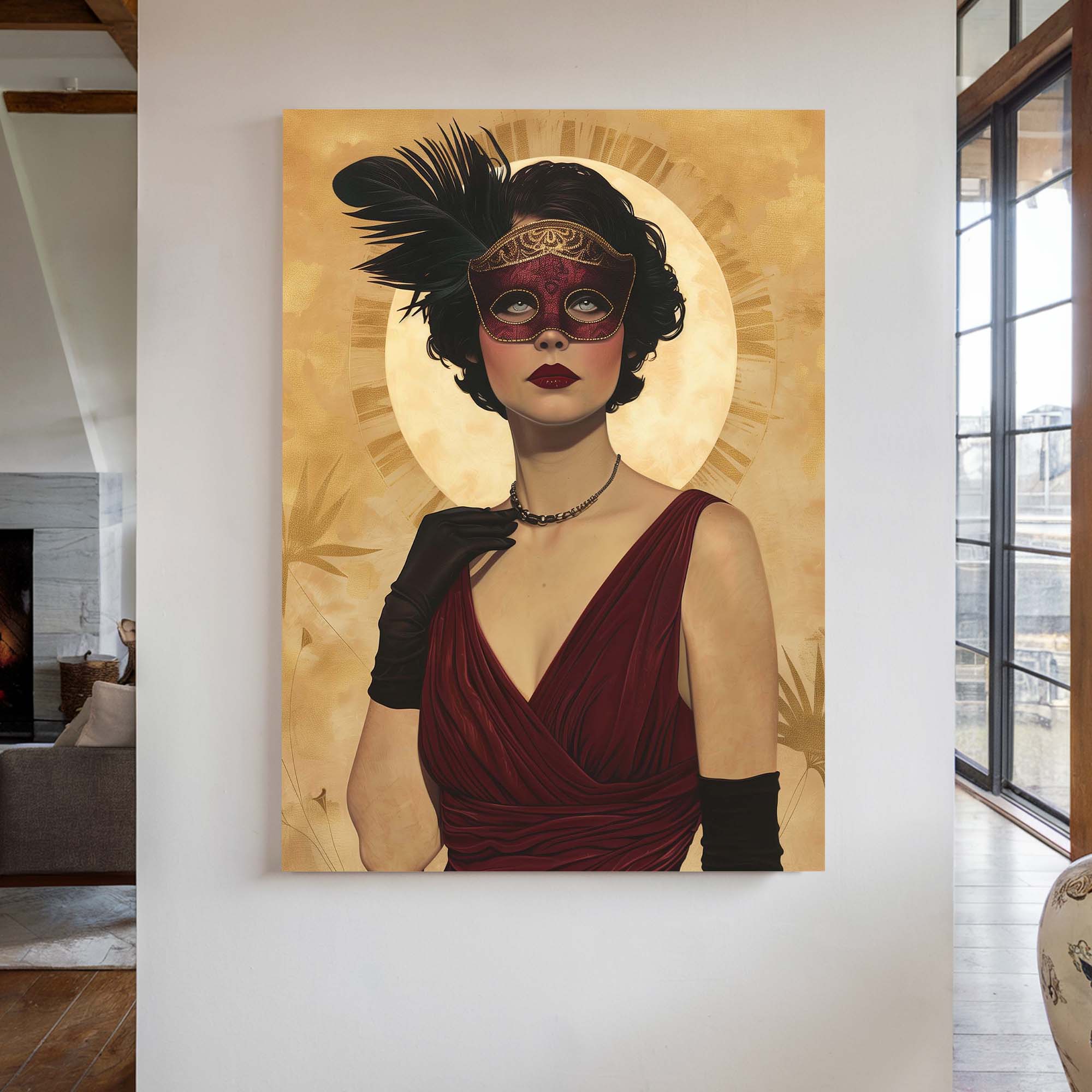 Gold Mask and Chain Necklace Canvas Print Canvas Art Wildfrog Art