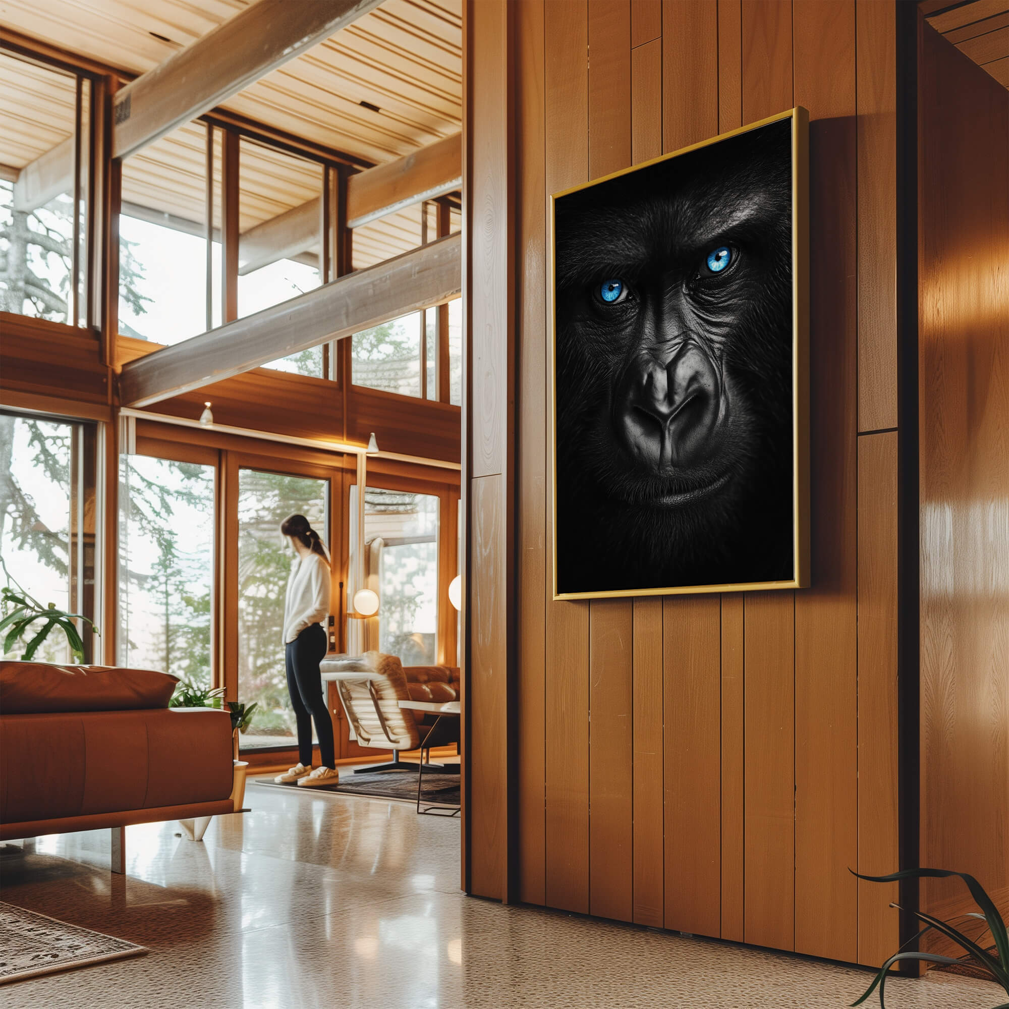 Gorilla Face with Blue Eyes Canvas Art Wildfrog Art