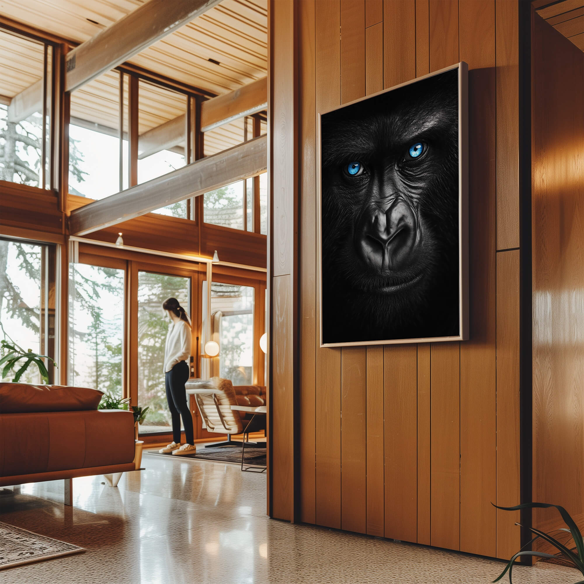Gorilla Face with Blue Eyes Canvas Art Wildfrog Art