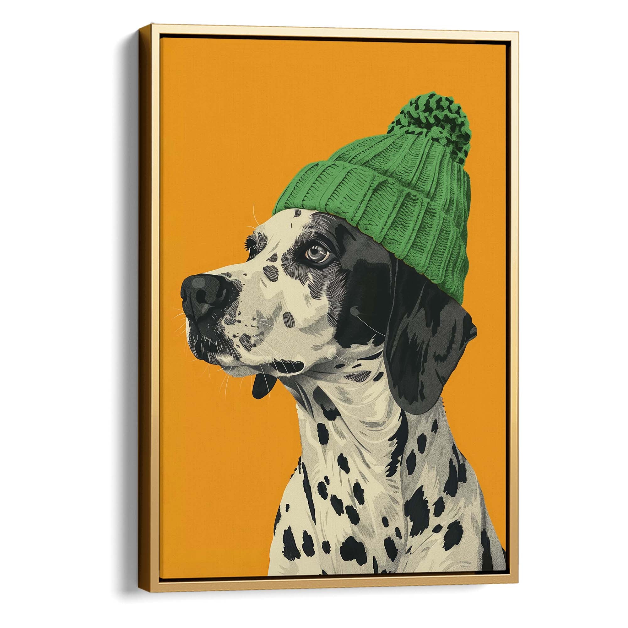 Green Bobble Hat Dalmatian Canvas Print Canvas Art Wildfrog Art