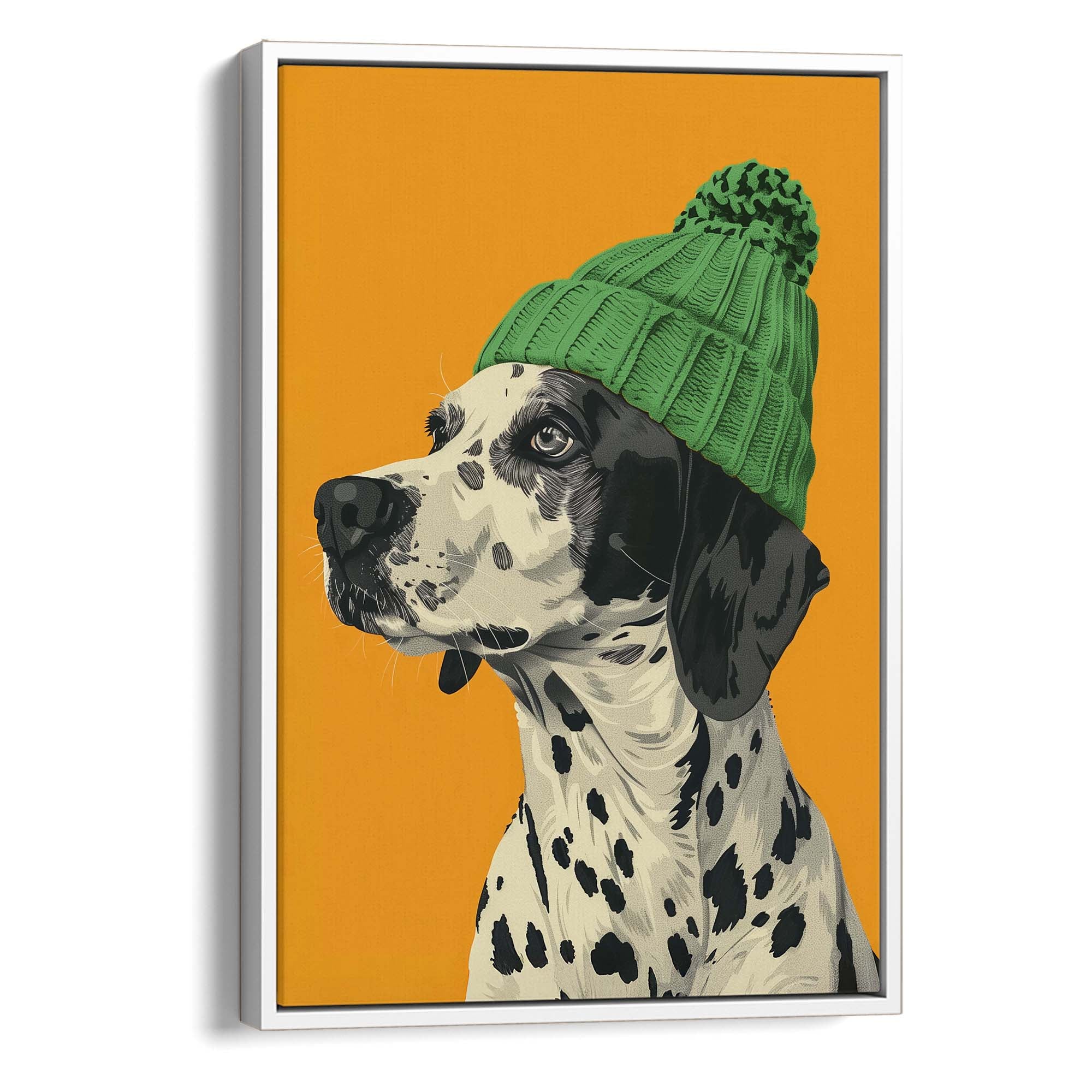 Green Bobble Hat Dalmatian Canvas Print Canvas Art Wildfrog Art