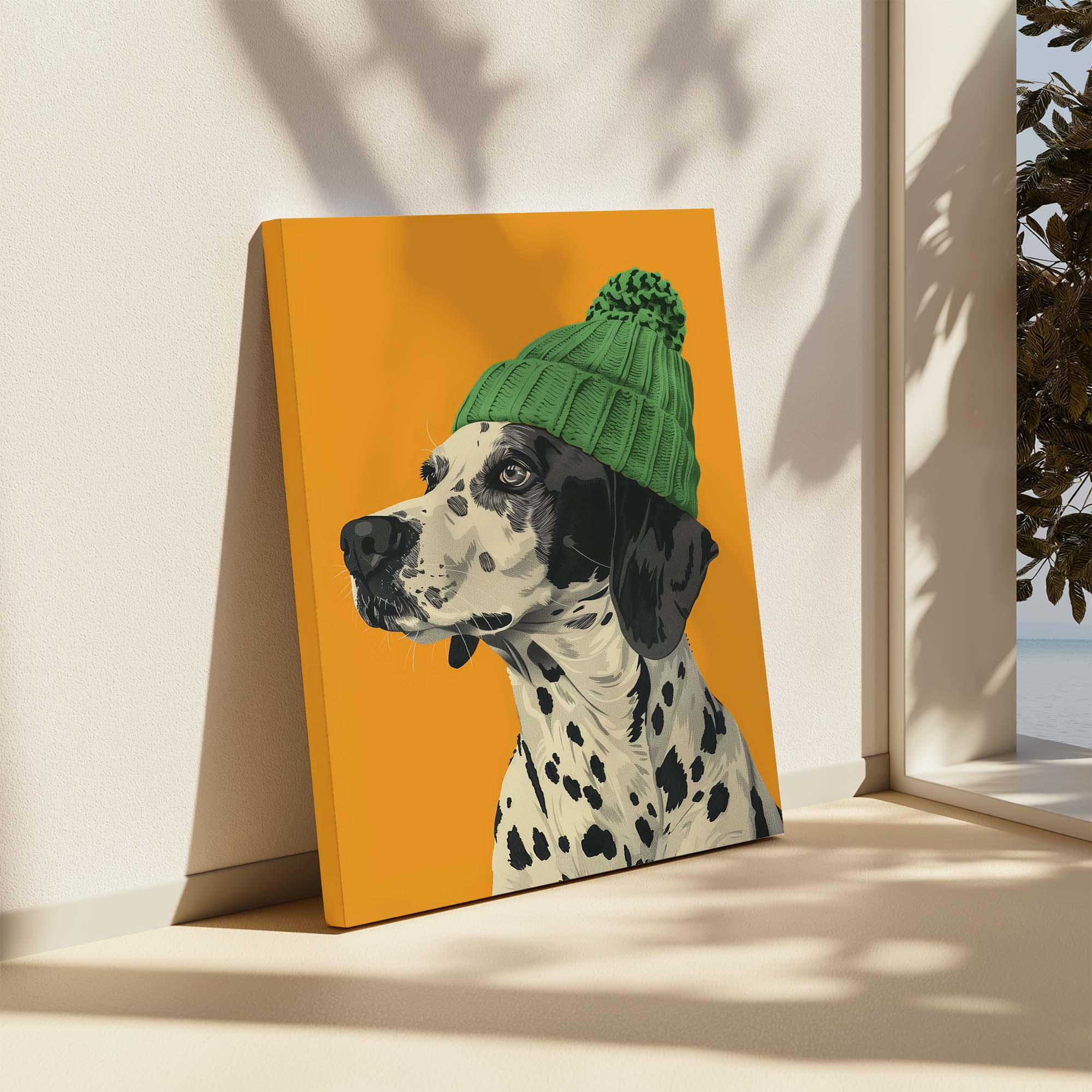 Green Bobble Hat Dalmatian Canvas Print Canvas Art Wildfrog Art