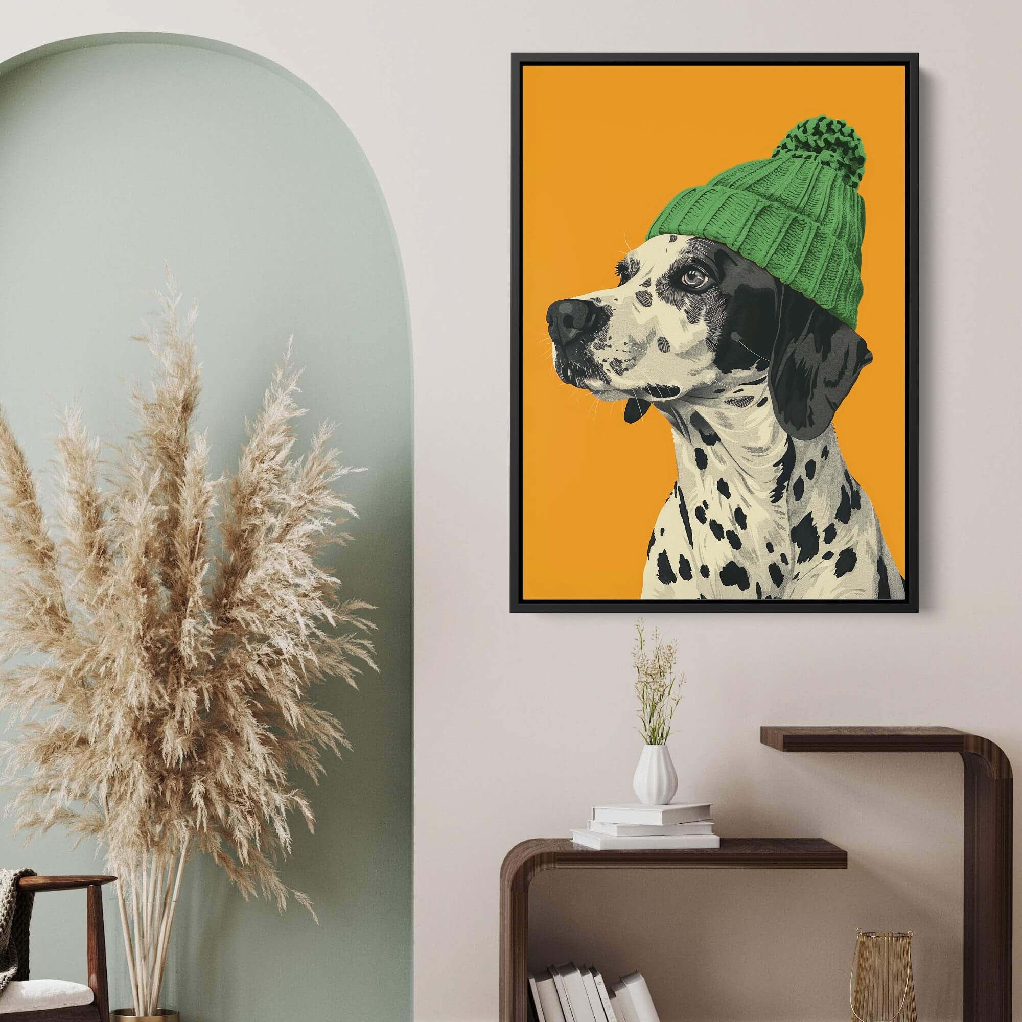 Green Bobble Hat Dalmatian Canvas Print Canvas Art Wildfrog Art