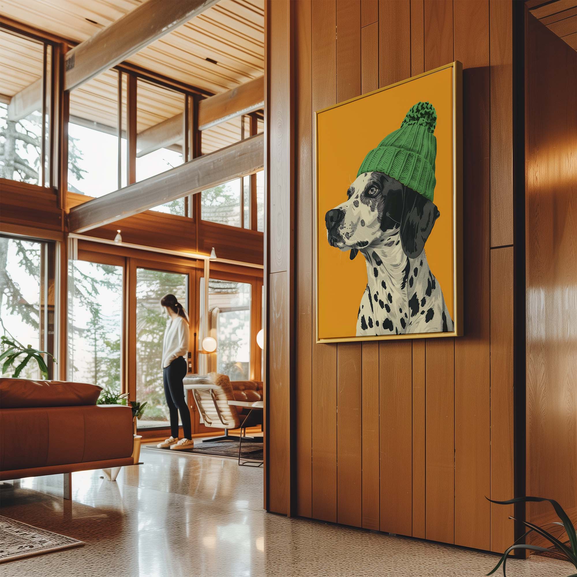 Green Bobble Hat Dalmatian Canvas Print Canvas Art Wildfrog Art