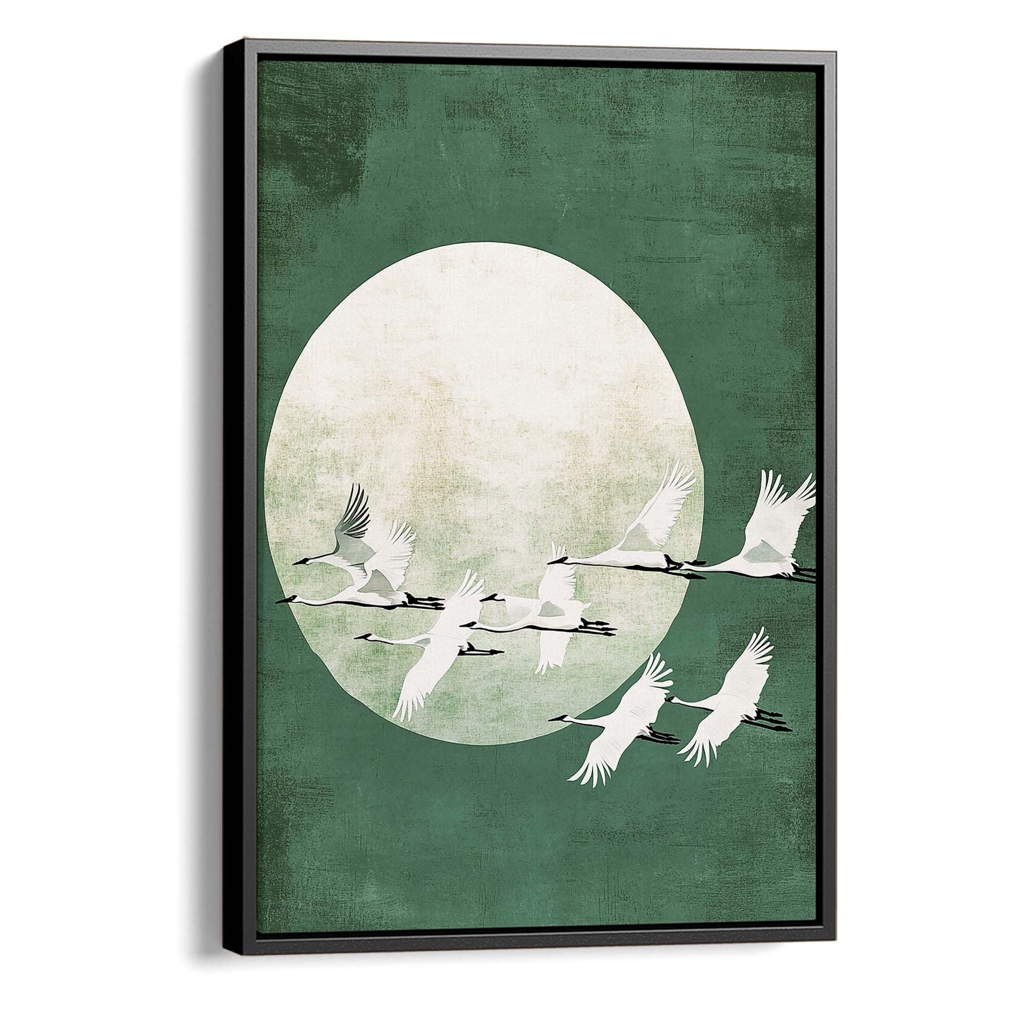 Green Japanese Cranes Canvas Print Canvas Art Wildfrog Art