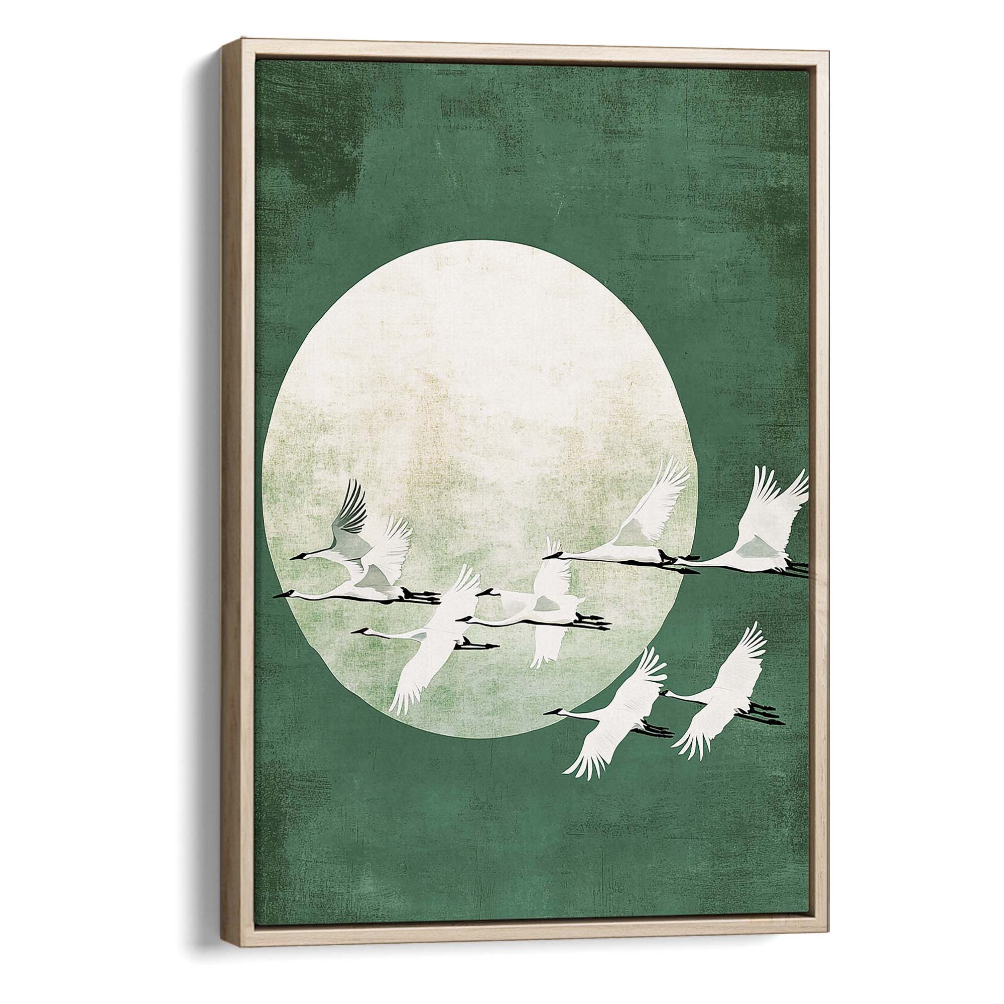 Green Japanese Cranes Canvas Print Canvas Art Wildfrog Art