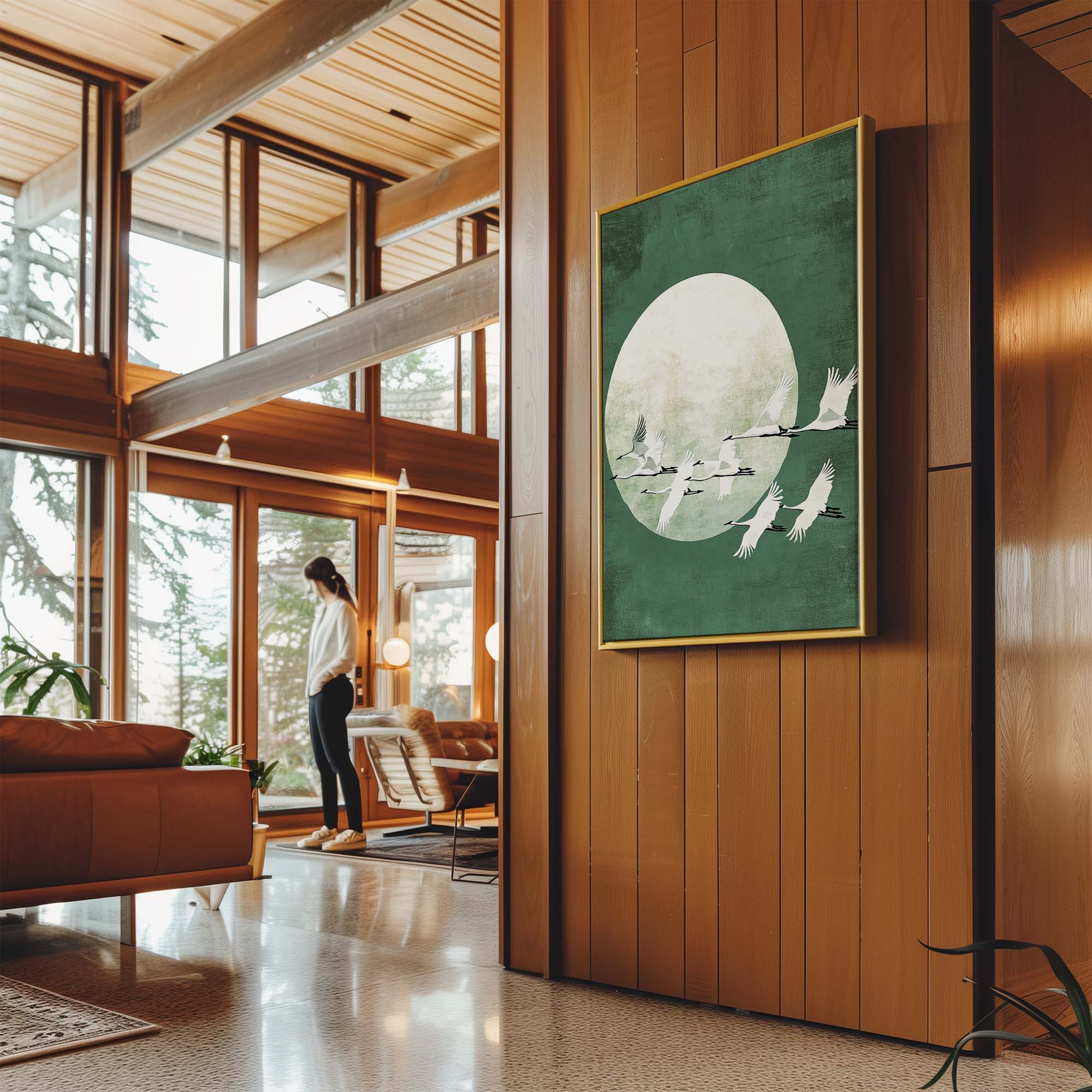 Green Japanese Cranes Canvas Print Canvas Art Wildfrog Art