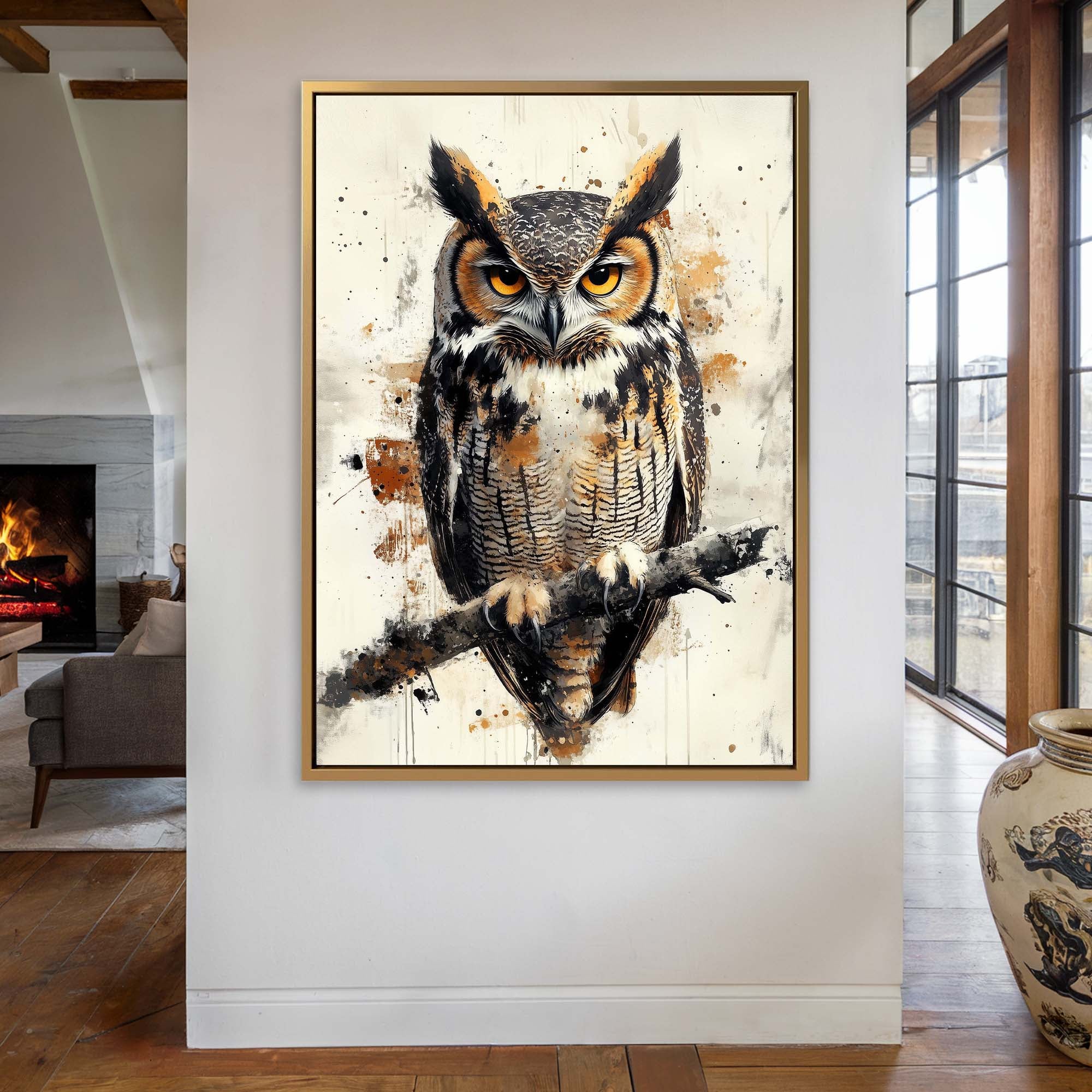 Horned Owl Splash Canvas Print Canvas Art Wildfrog Art