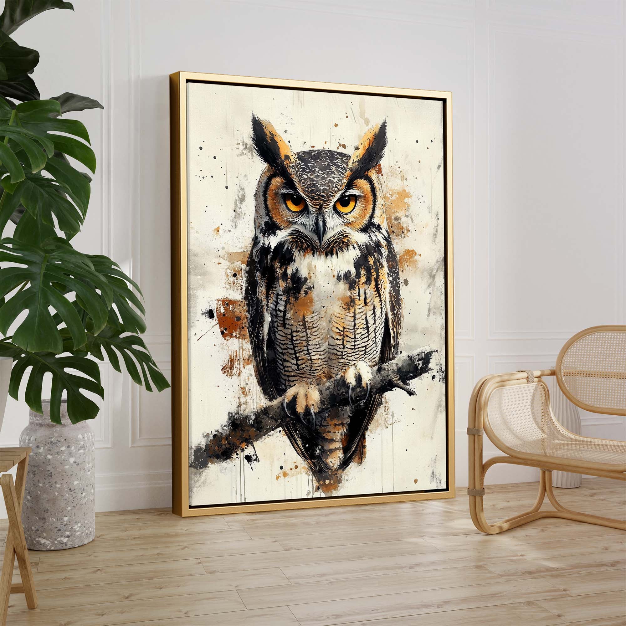 Horned Owl Splash Canvas Print Canvas Art Wildfrog Art