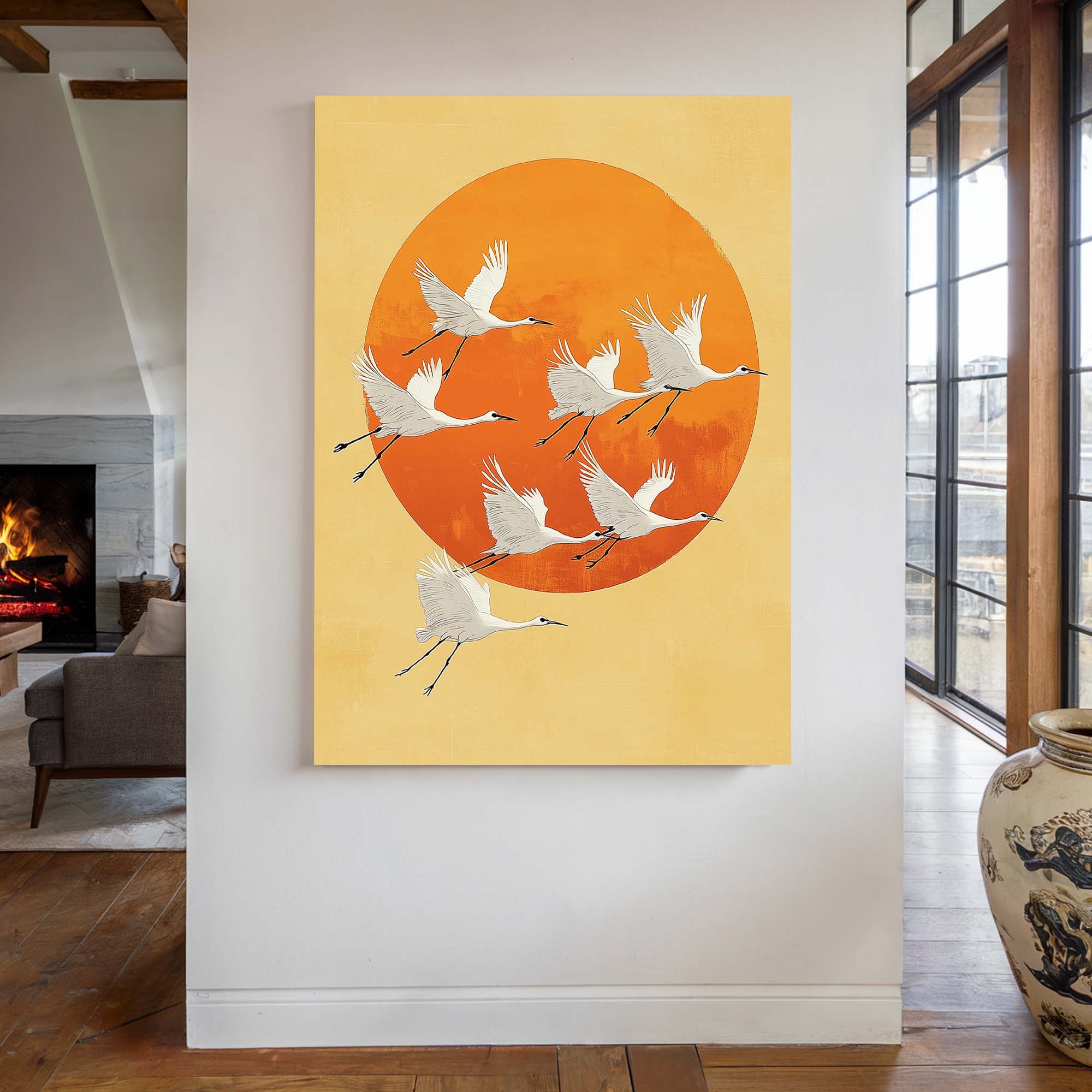 Japandi Sun Cranes No2 Canvas Print Canvas Art Wildfrog Art