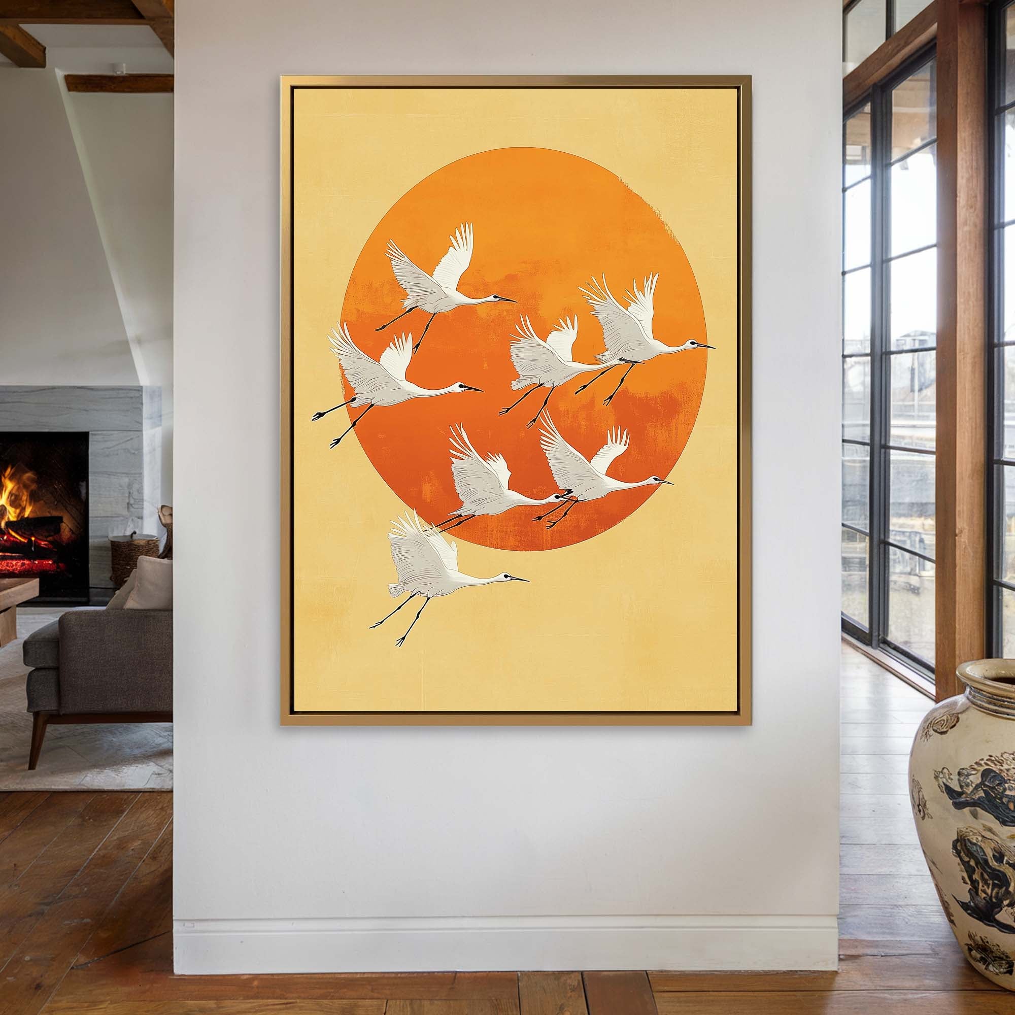Japandi Sun Cranes No2 Canvas Print Canvas Art Wildfrog Art