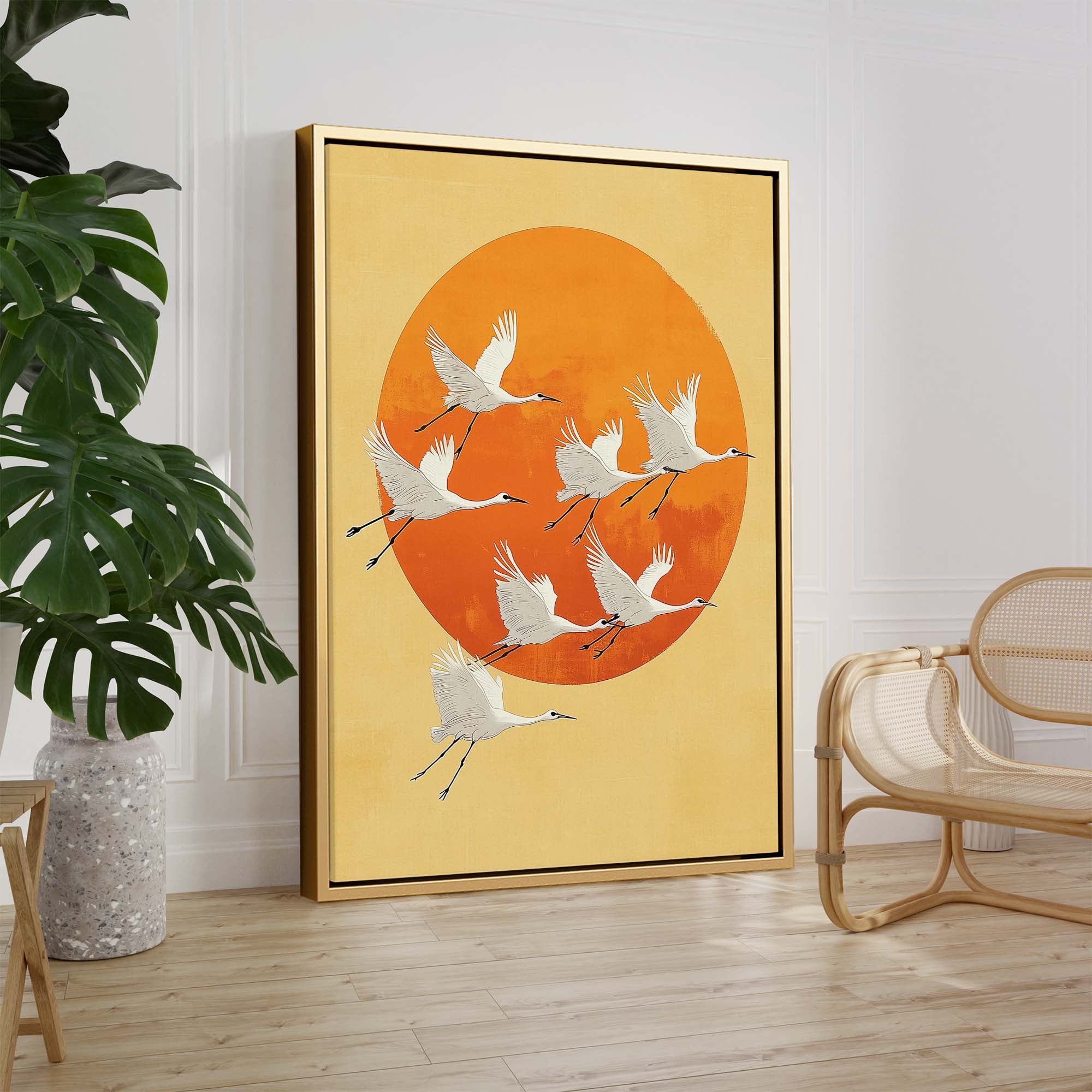 Japandi Sun Cranes No2 Canvas Print Canvas Art Wildfrog Art