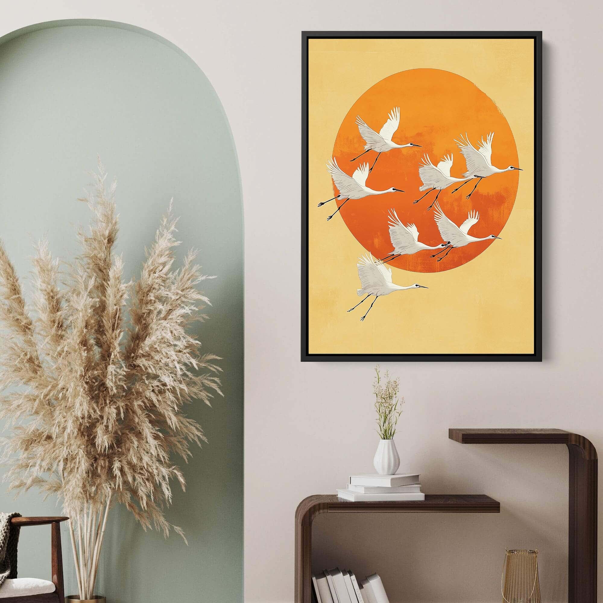 Japandi Sun Cranes No2 Canvas Print Canvas Art Wildfrog Art