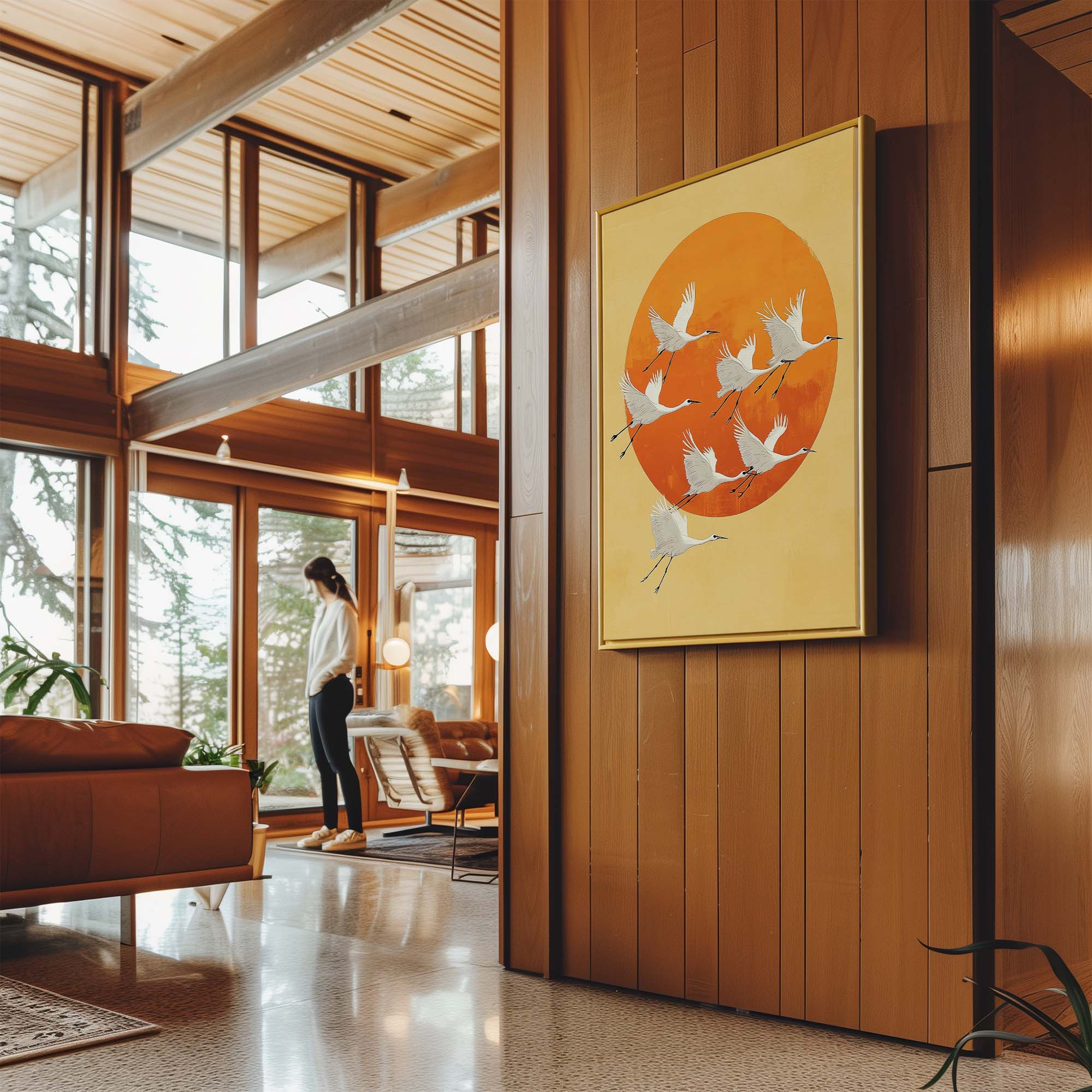 Japandi Sun Cranes No2 Canvas Print Canvas Art Wildfrog Art