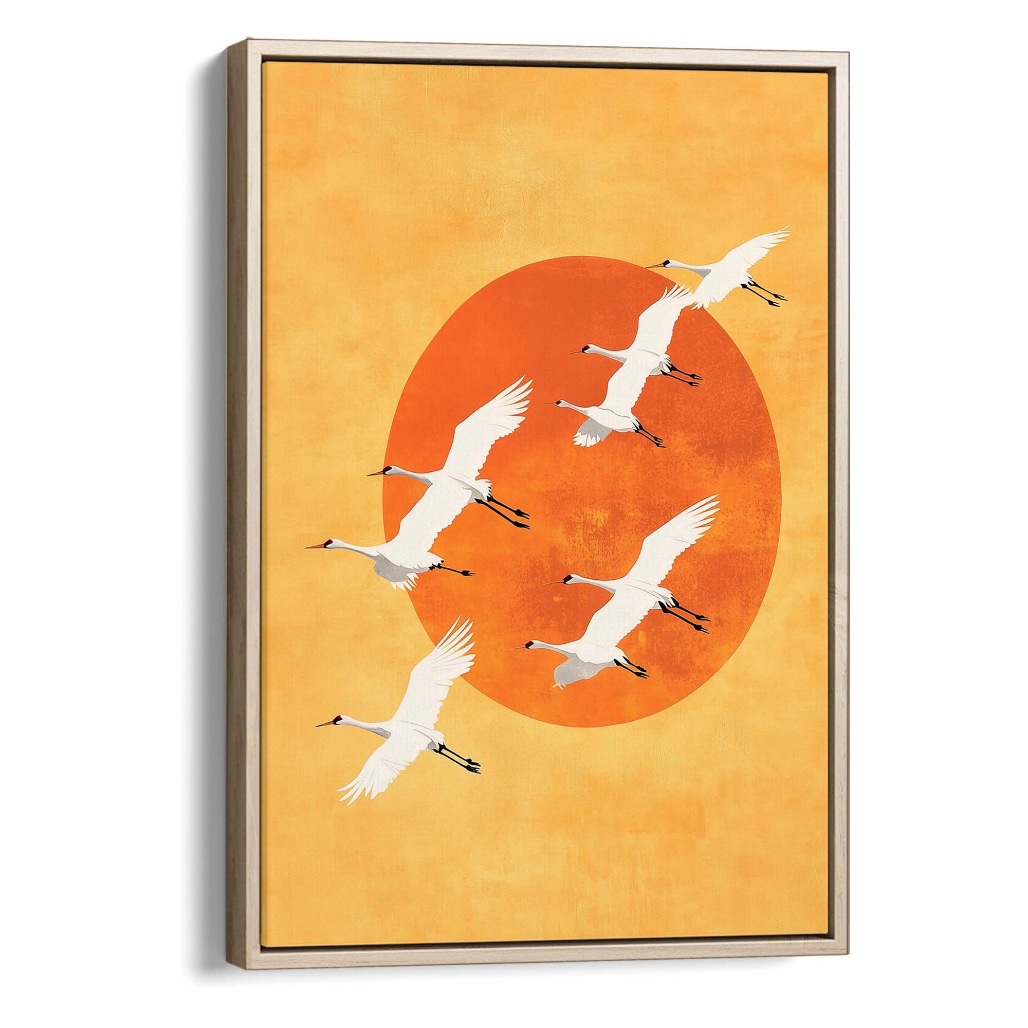 Japandi Sun Cranes Canvas Print Canvas Art Wildfrog Art