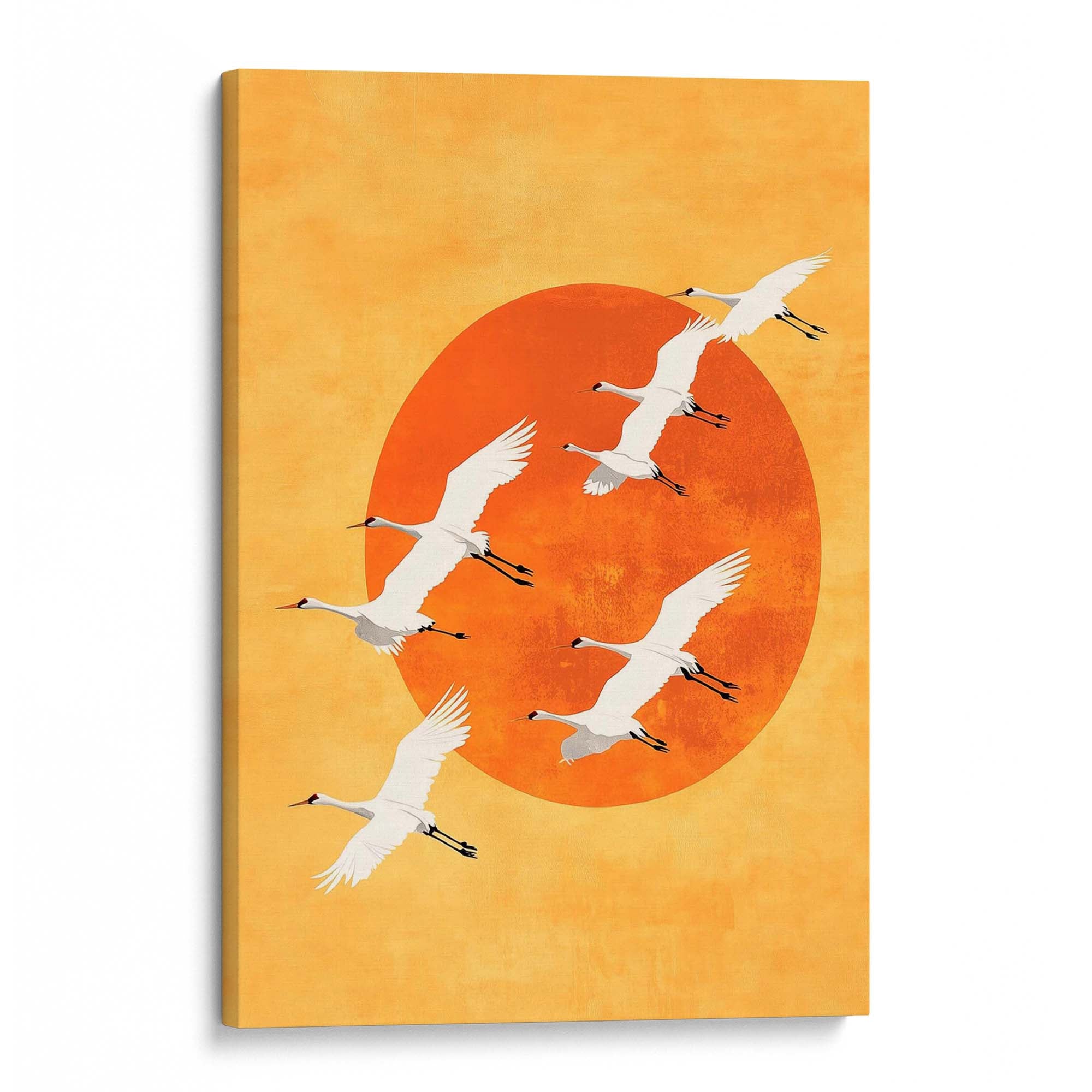 Japandi Sun Cranes Canvas Print Canvas Art Wildfrog Art