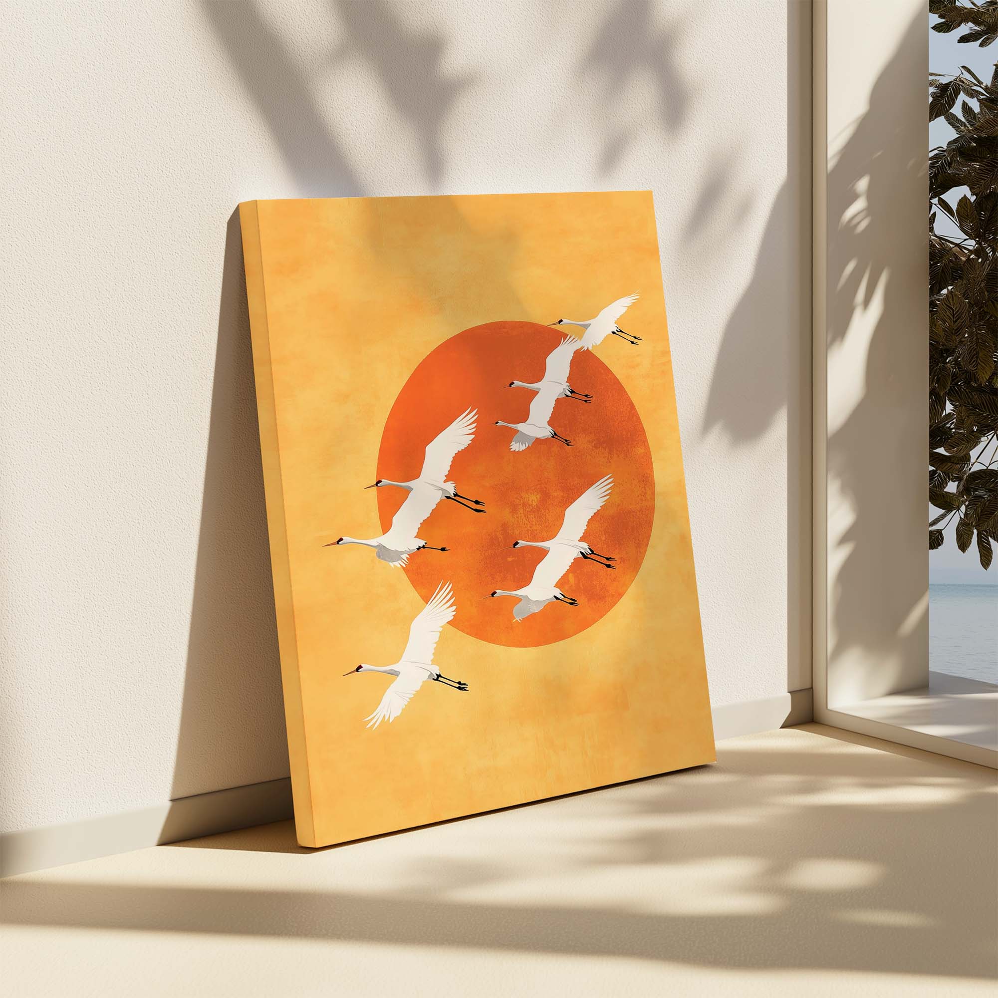 Japandi Sun Cranes Canvas Print Canvas Art Wildfrog Art