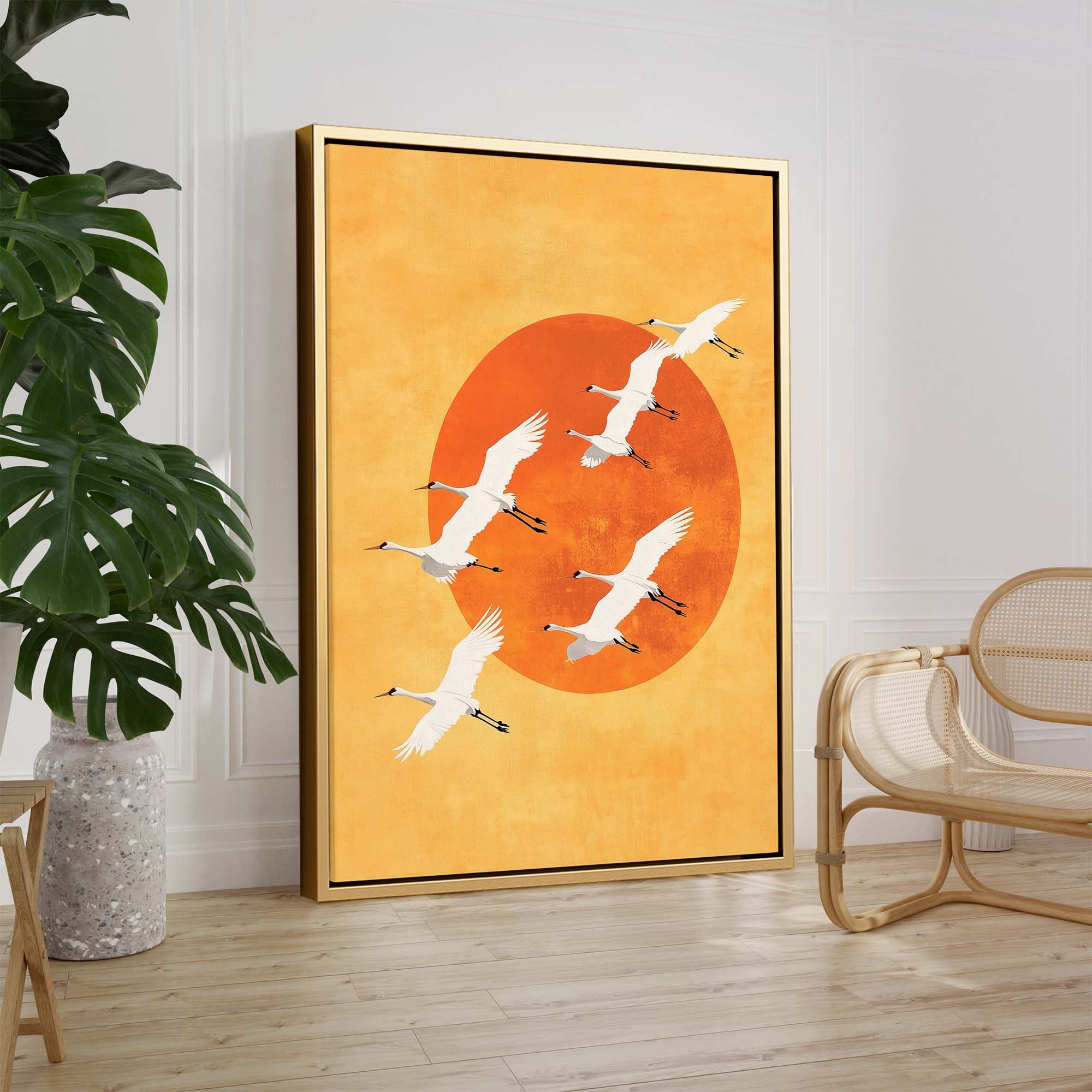 Japandi Sun Cranes Canvas Print Canvas Art Wildfrog Art