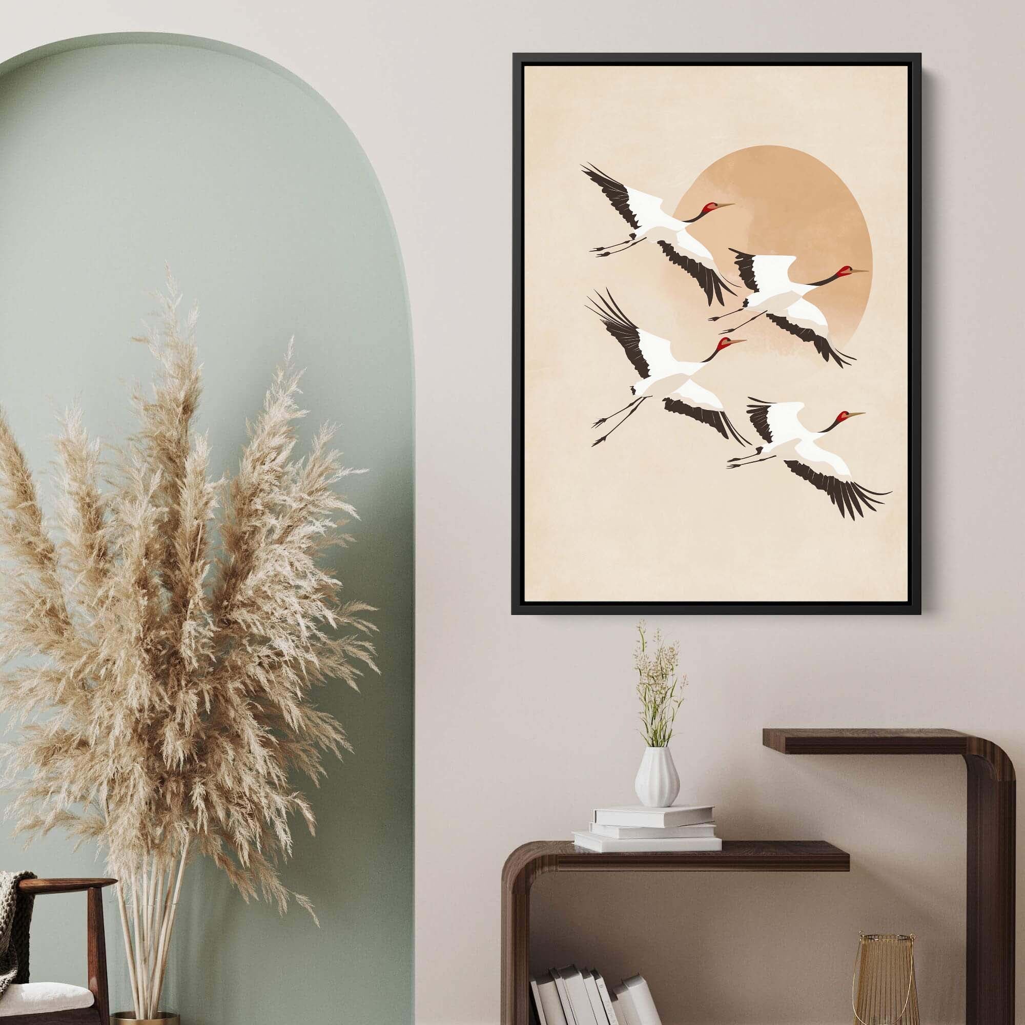 Japandi Tan Cranes No2 Canvas Print