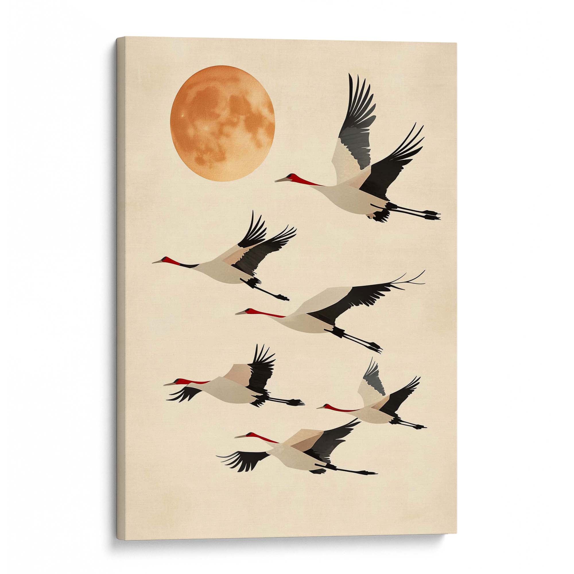 Japandi Tan Cranes Canvas Print Canvas Art Wildfrog Art