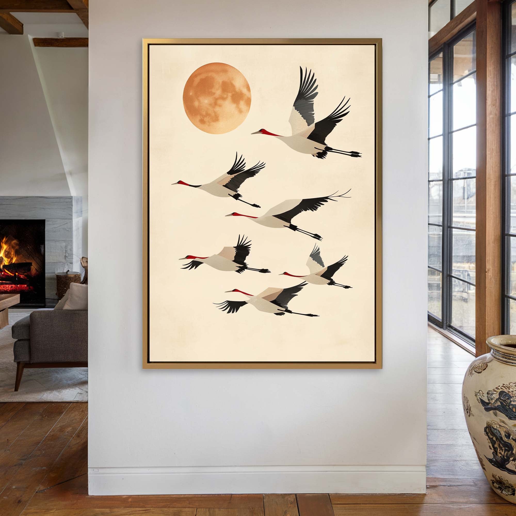 Japandi Tan Cranes Canvas Print Canvas Art Wildfrog Art