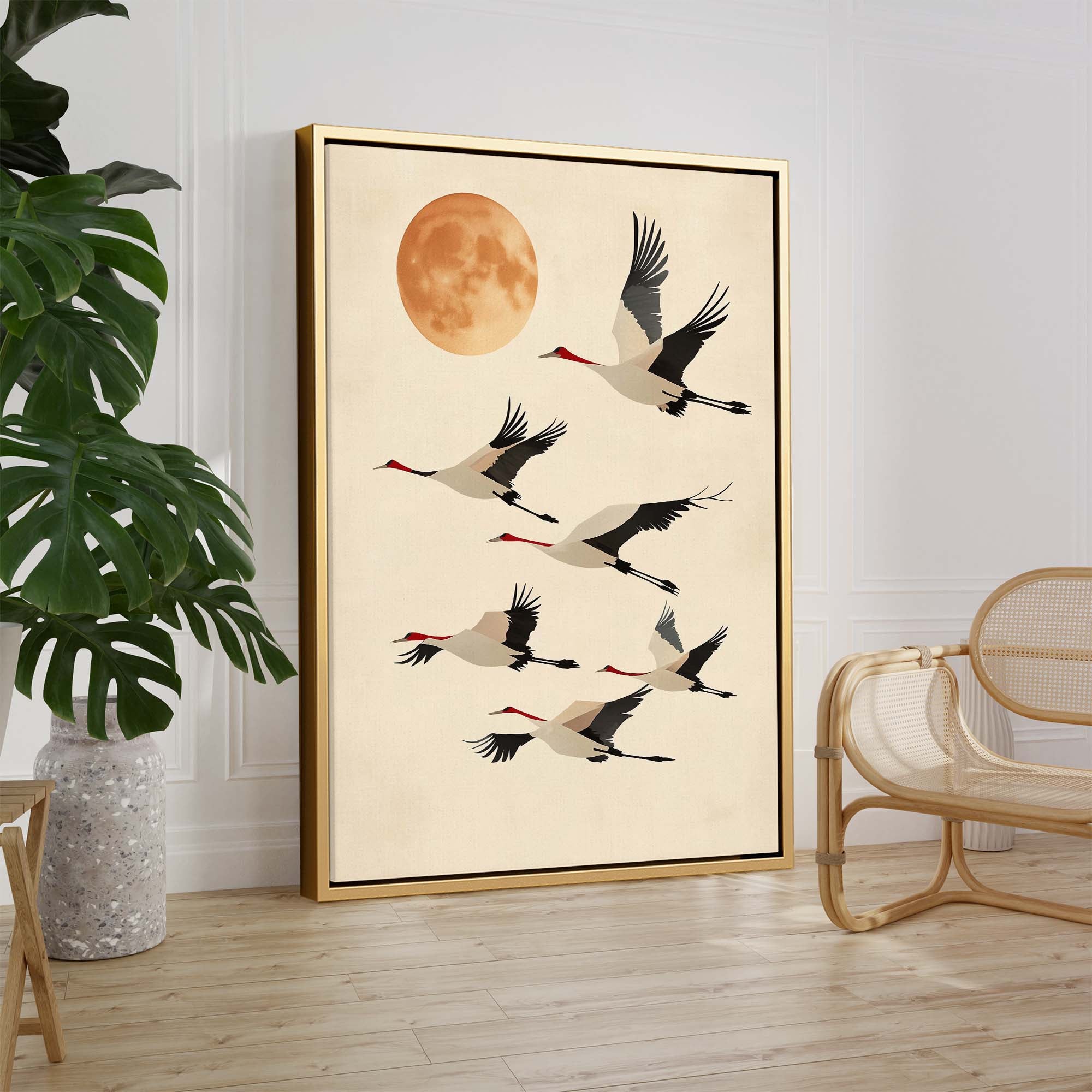 Japandi Tan Cranes Canvas Print Canvas Art Wildfrog Art