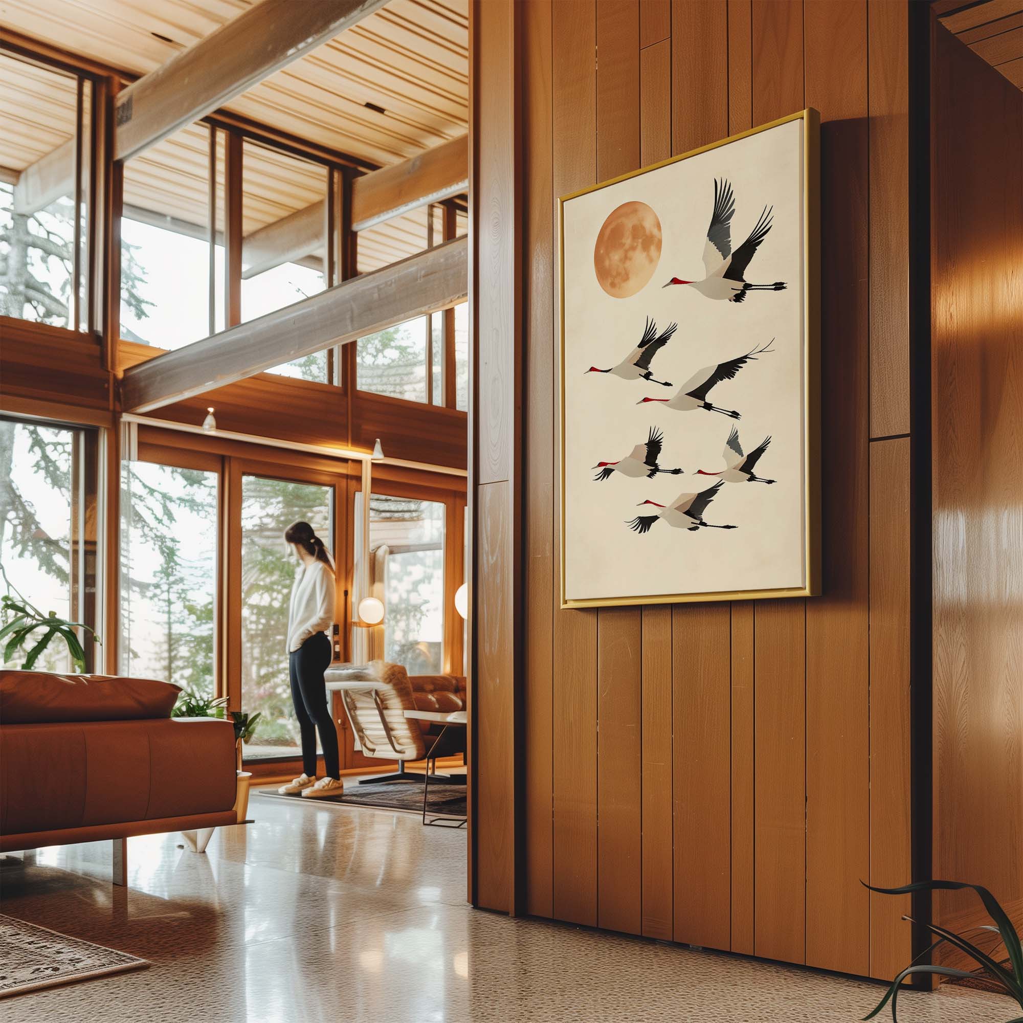 Japandi Tan Cranes Canvas Print Canvas Art Wildfrog Art