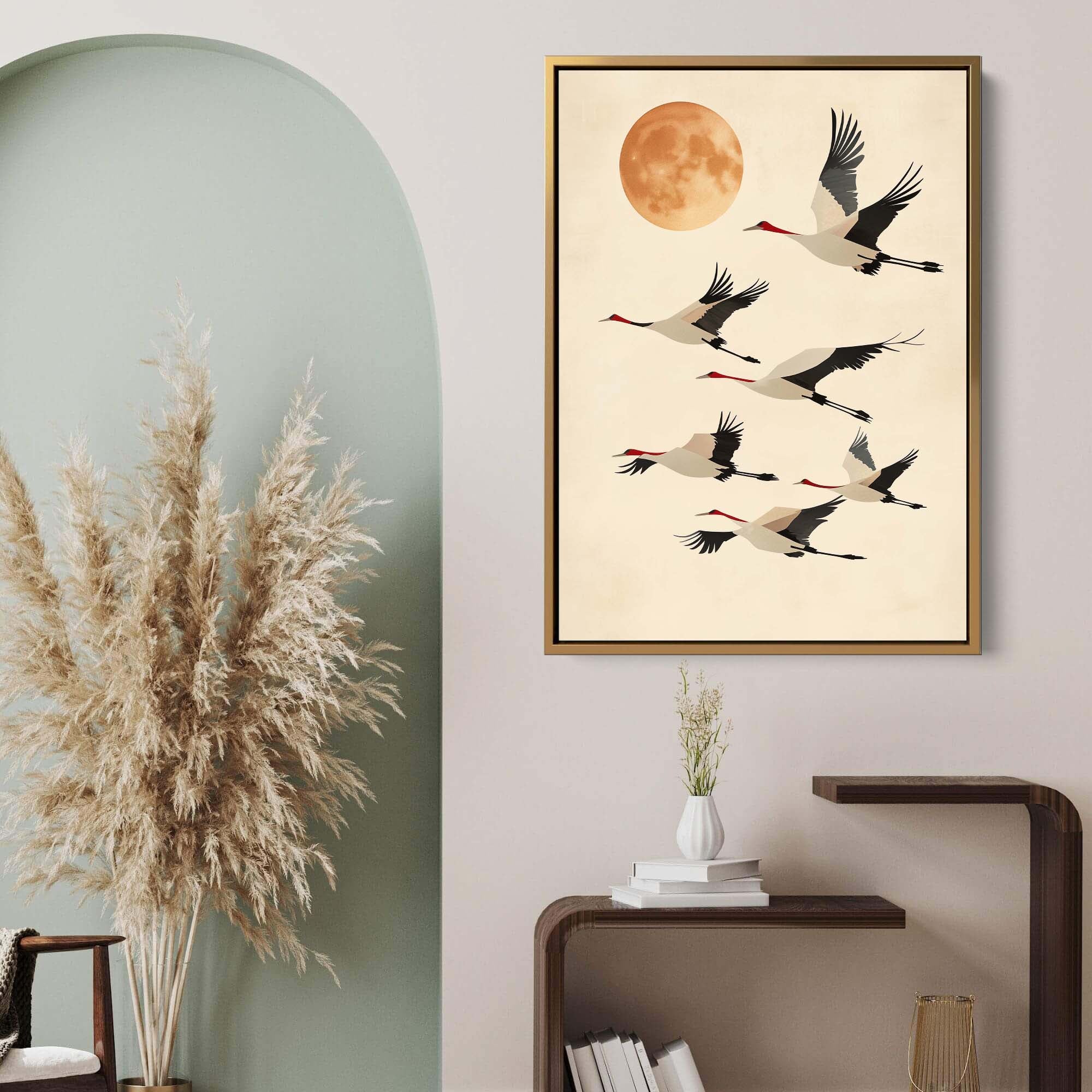 Japandi Tan Cranes Canvas Print Canvas Art Wildfrog Art